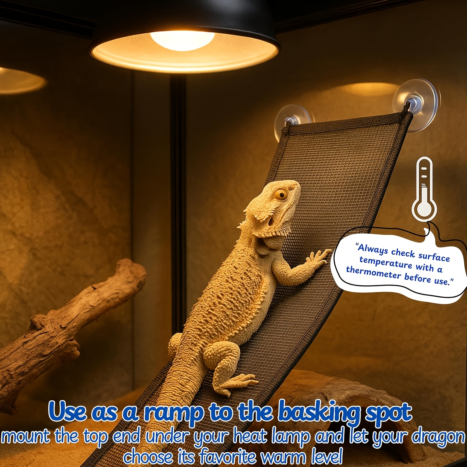 Bearded Dragon Hammock | Large Polyester Mesh Lounger with Suction Cups & Cable Ties, Reptile Basking Ramp/Bed, Fits Bearded Dragons & Leopard Geckos