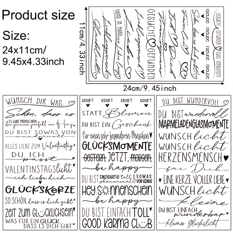 E-shop 4-teiliges/Set Transferpapier mit warmen, handschriftlichen Zitaten im deutschen Stil für ! Verschiedene künstlerische deutsche Phrasen über und