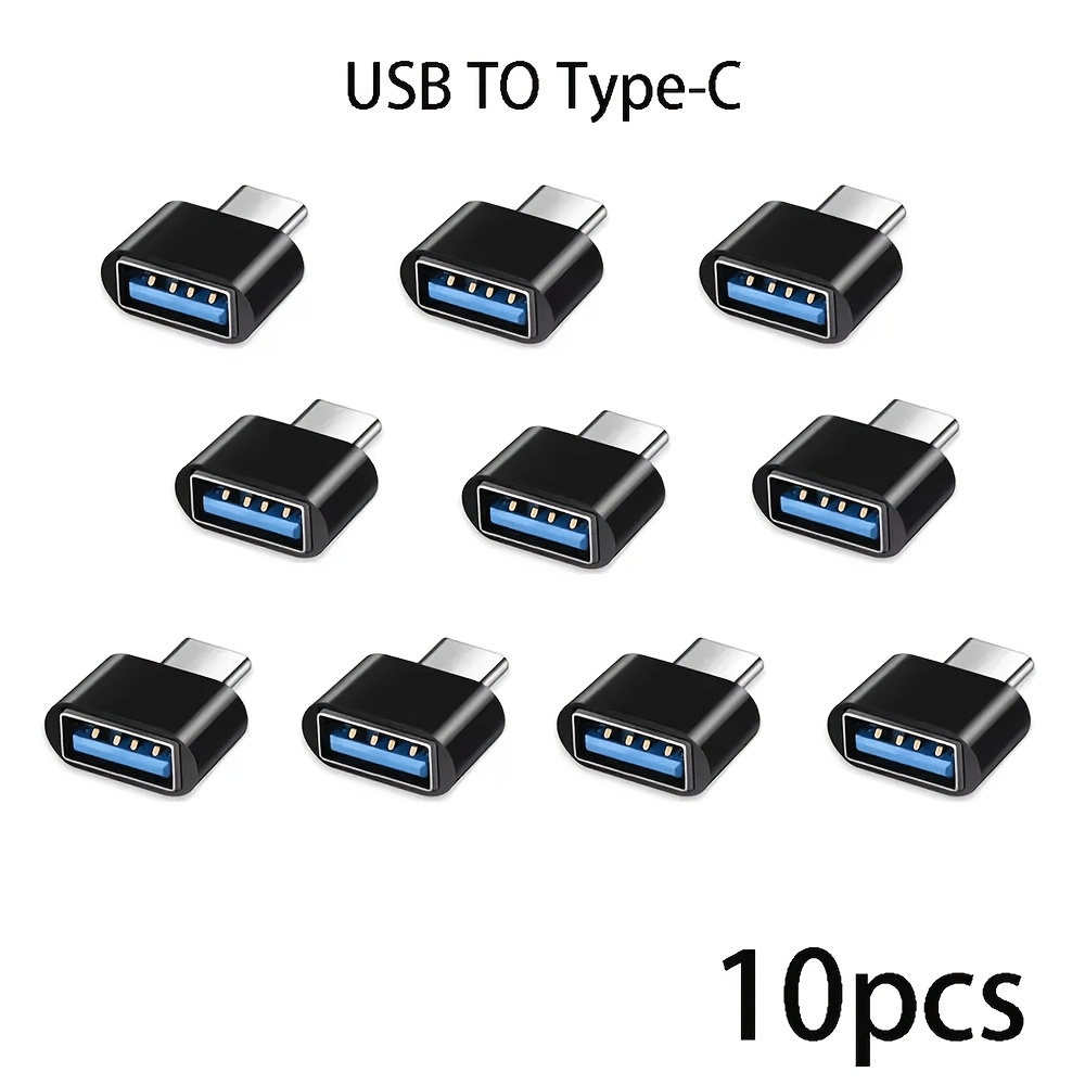 TEMU Paquete de 10 Mini Adaptadores USB-A a Tipo-C OTG para Samsung Huawei Xiaomi Honor Redmi , Sincronización de , Convertidor USB-C Universal,