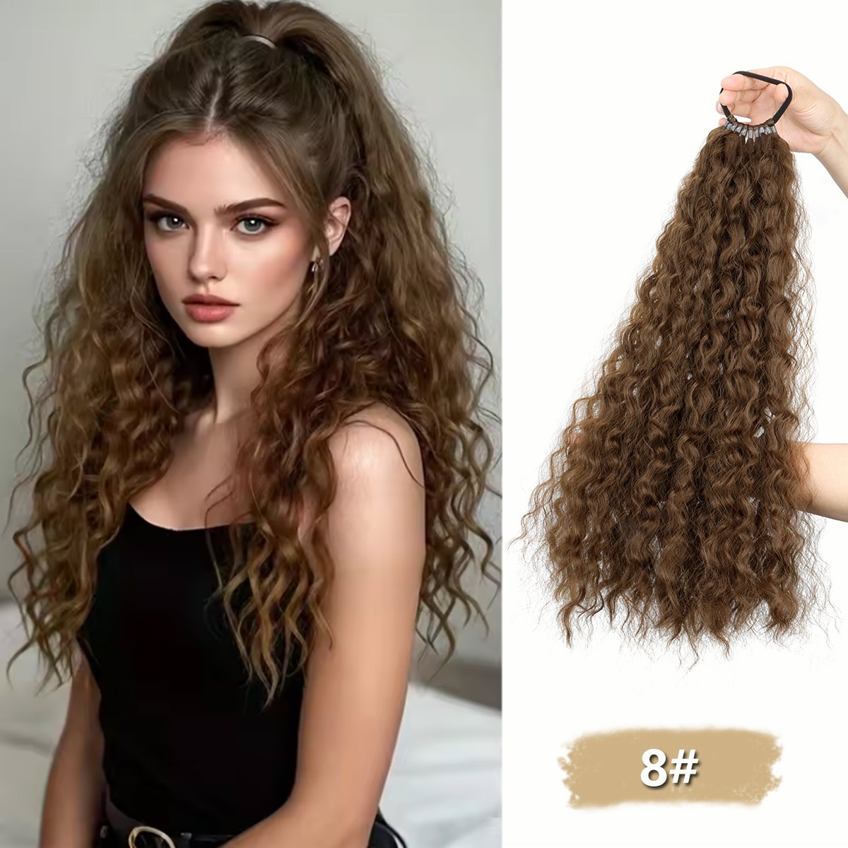 TEMU Extension de cheveux queue de cheval longue et bouclée kinky de 18 pouces pour femmes, volumisatrice, fausse perruque synthétique et moelleuse