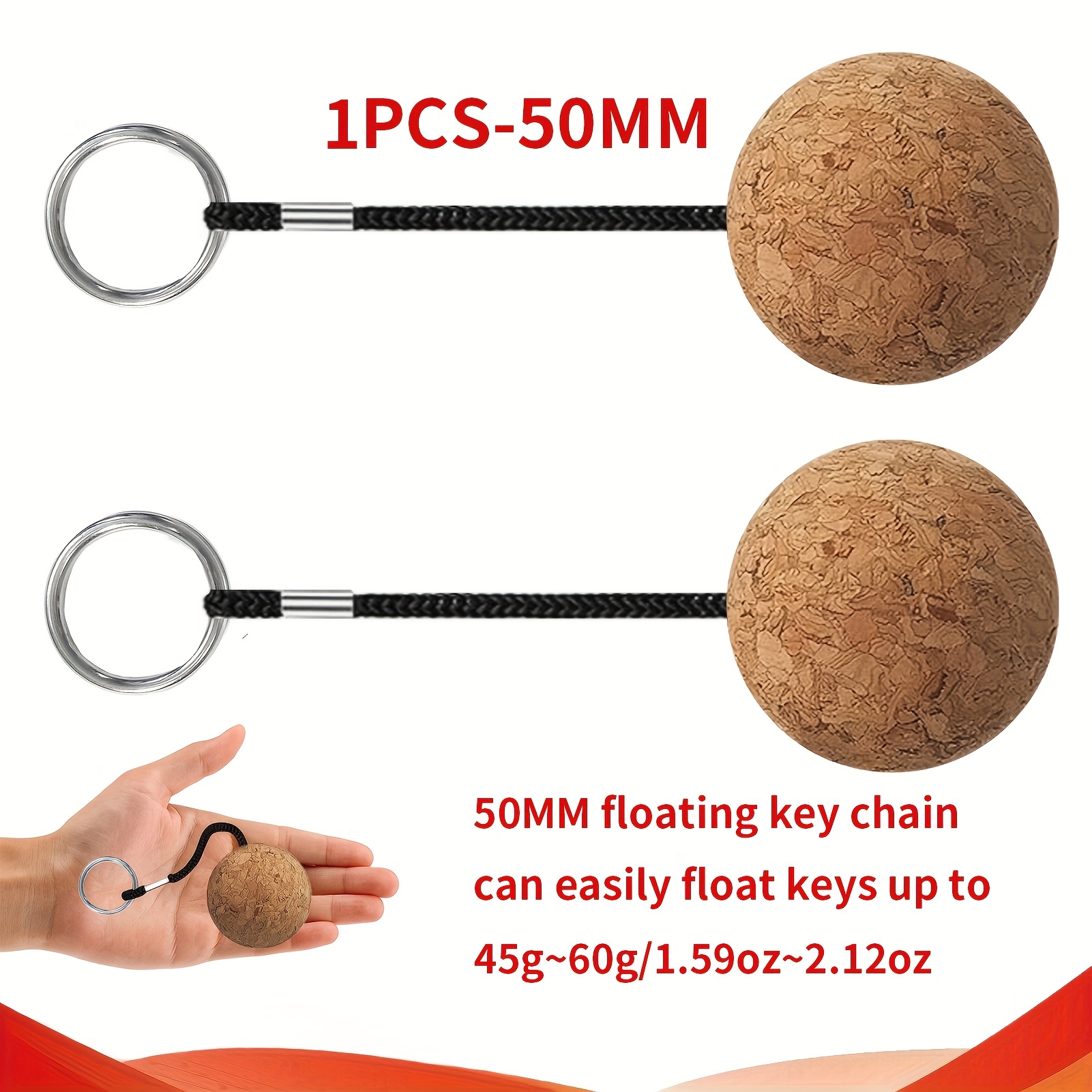 Image of 1/2pcs Floating Cork Ball Keyring Float Keychain For Kayaking Boating Fishing Kite Surfing Sailing Kayak, /50mm