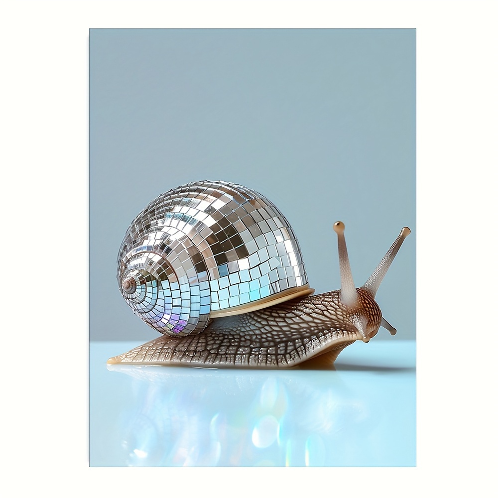 

Modern Disco Ball Snail Canvas Art - Light Blue & White, Unframed 12xl6" Wall Decor For Home & Office