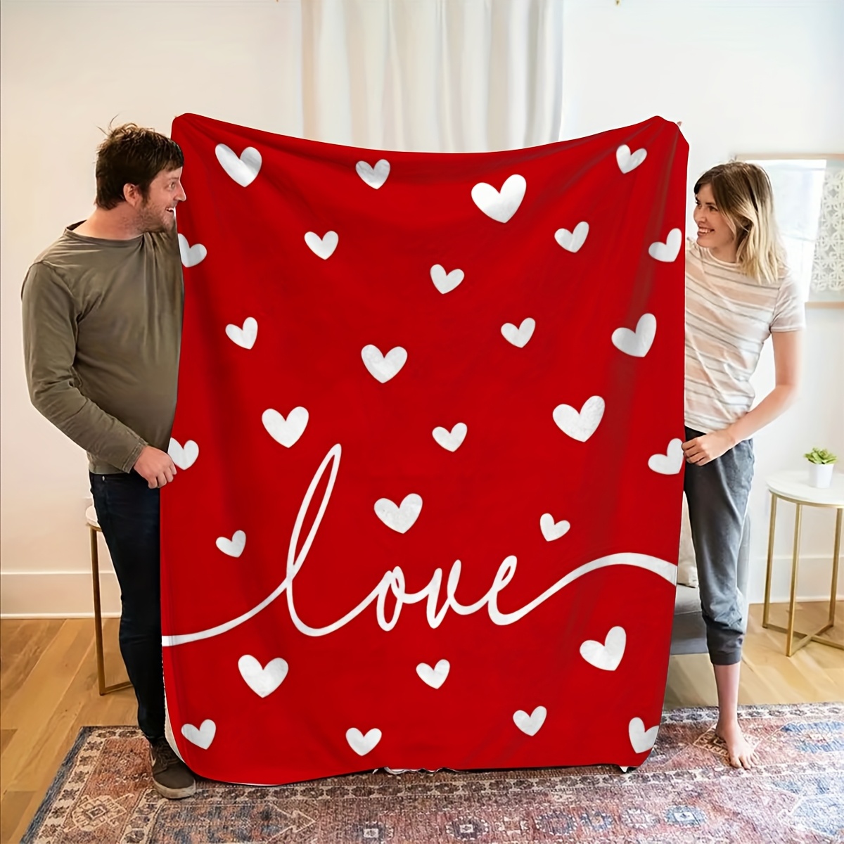 

1pc 's Day Fleece Blanket, - For Girlfriend, And Red Blanket For Sofa And Bed, And , Polyester ,