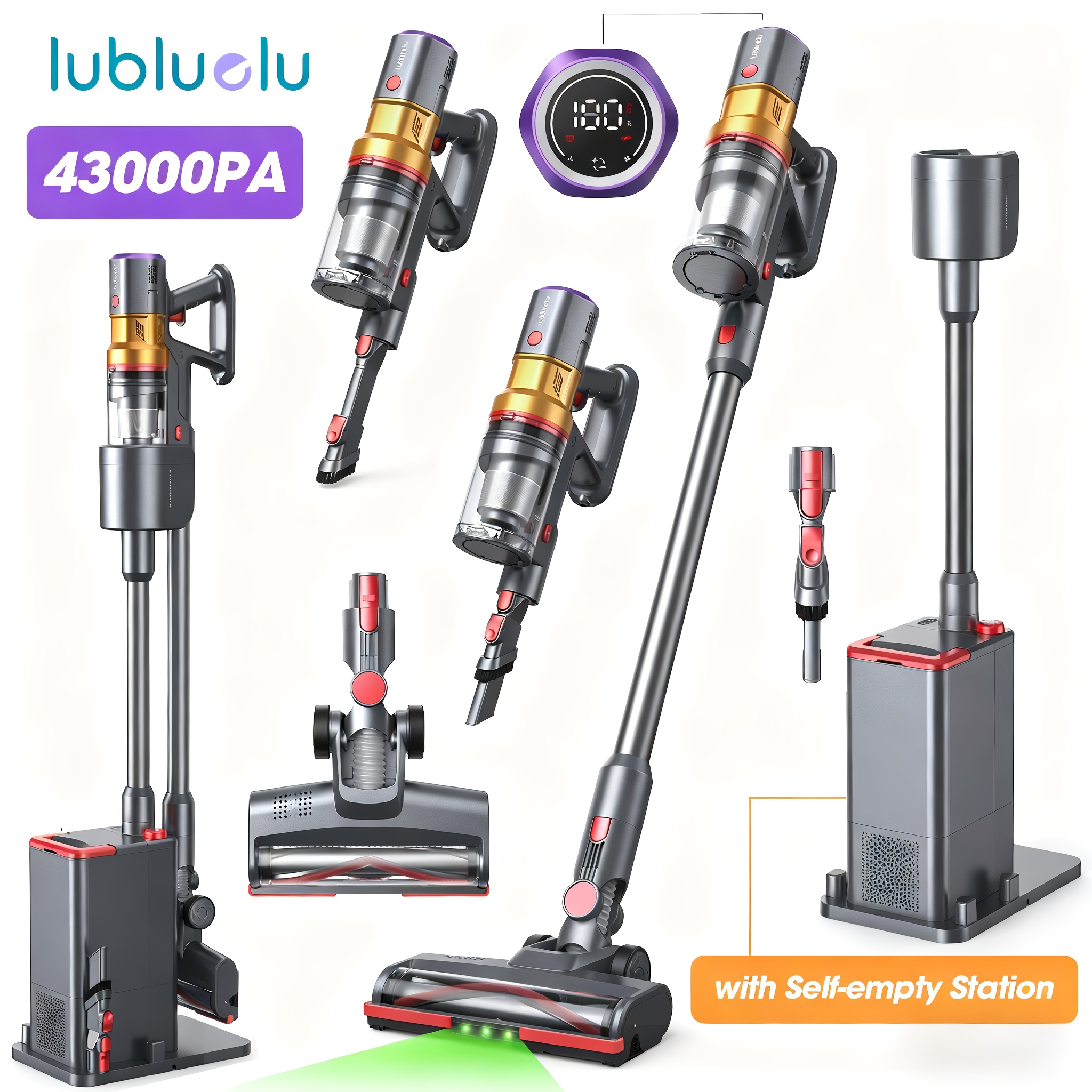 E-shop Lubluelu , 43000Pa/60Min Staubsauger Kabellos, Kabelloser Staubsauger Super Leise, Leistungsstarker Stabstaubsauger mit