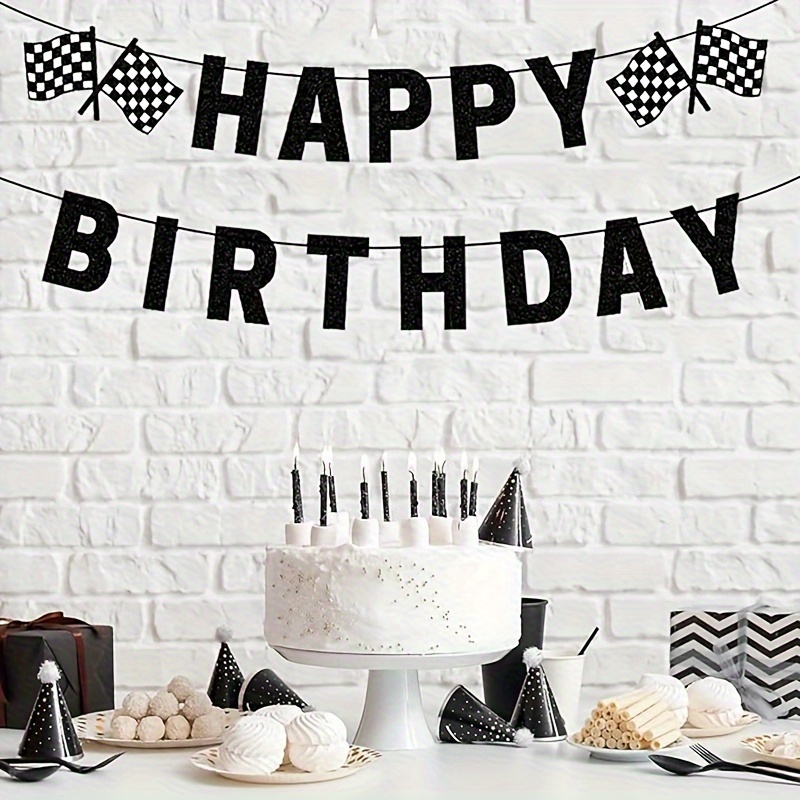 

Happy Birthday Banner Set - Race Theme Paper Party Decorations For Indoor & Outdoor Birthday Celebrations, Multipurpose Racing Flag Design, No Electricity Needed