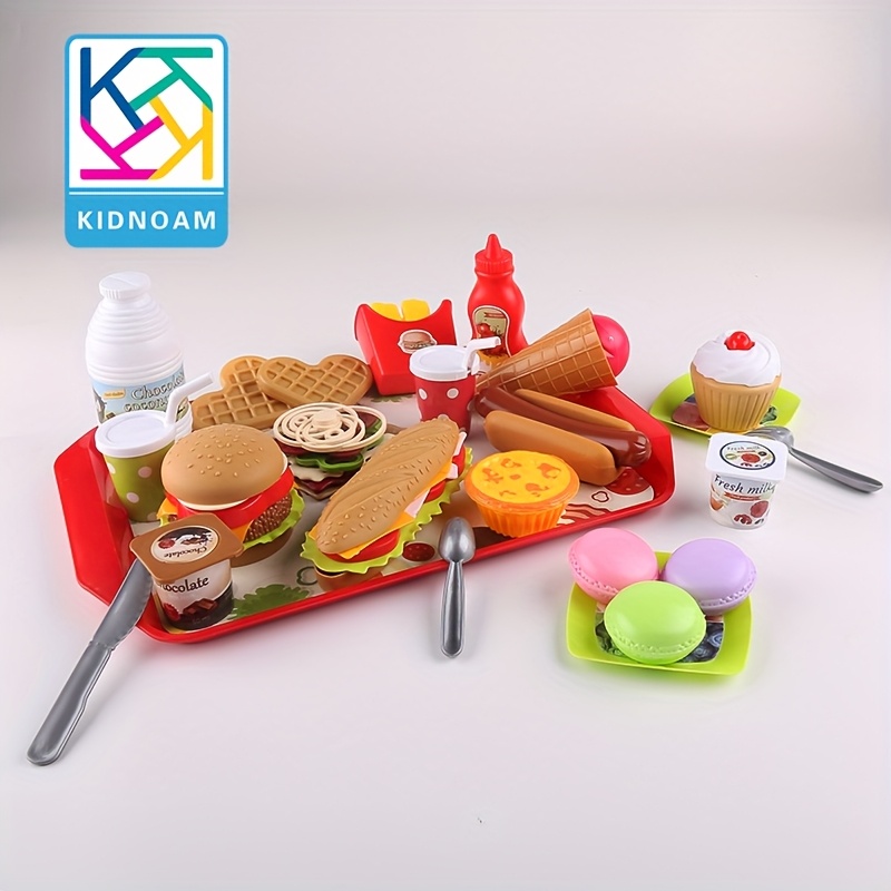 KIIDNOAM 24 piezas, juego de cocina, juego de juego de hamburguesas  fritas, hamburguesas, perros calientes, juego de juguetes para niñ