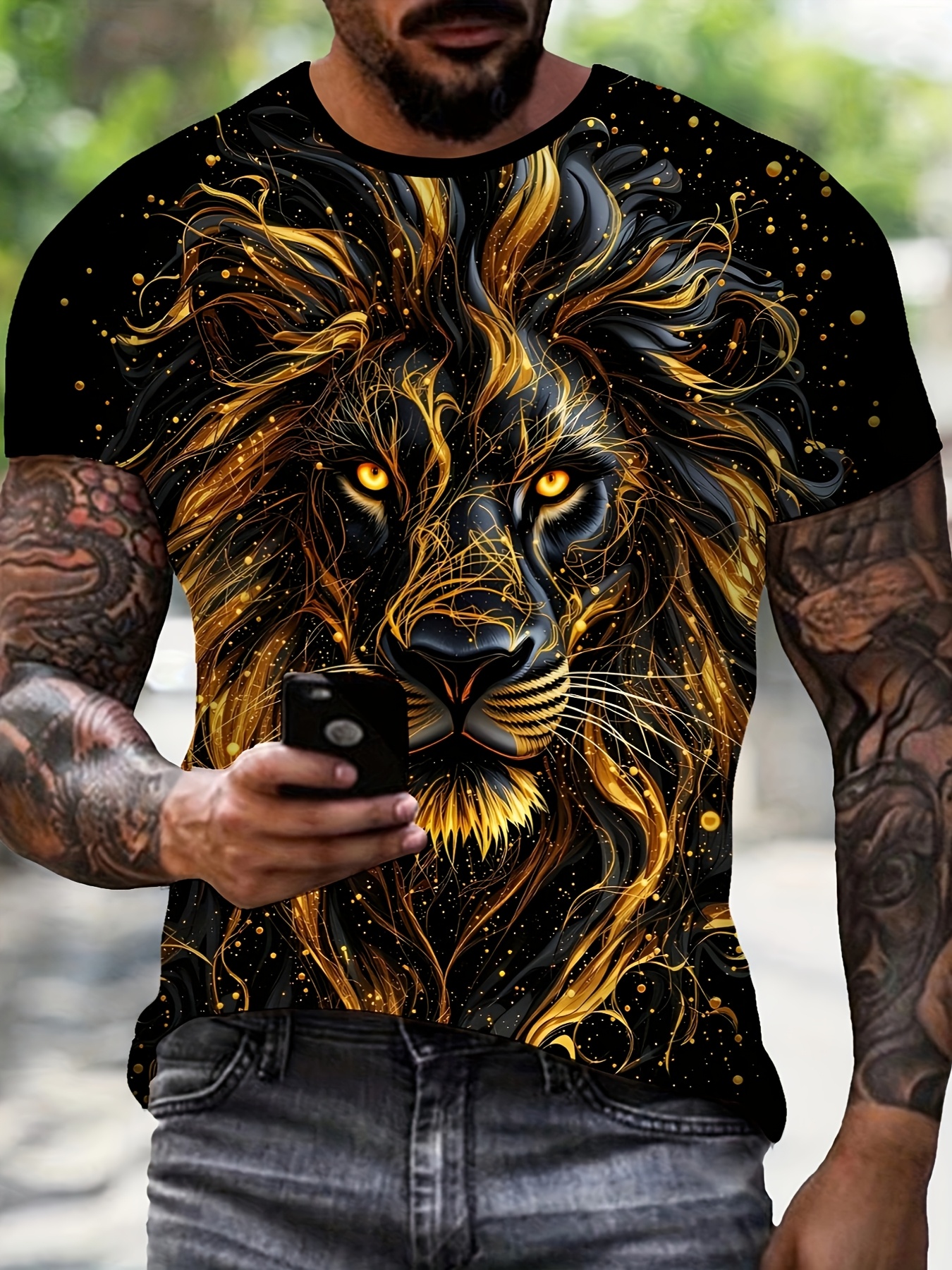 Camiseta Con Tampado De León Para Hombre Y Mujer, Camisa