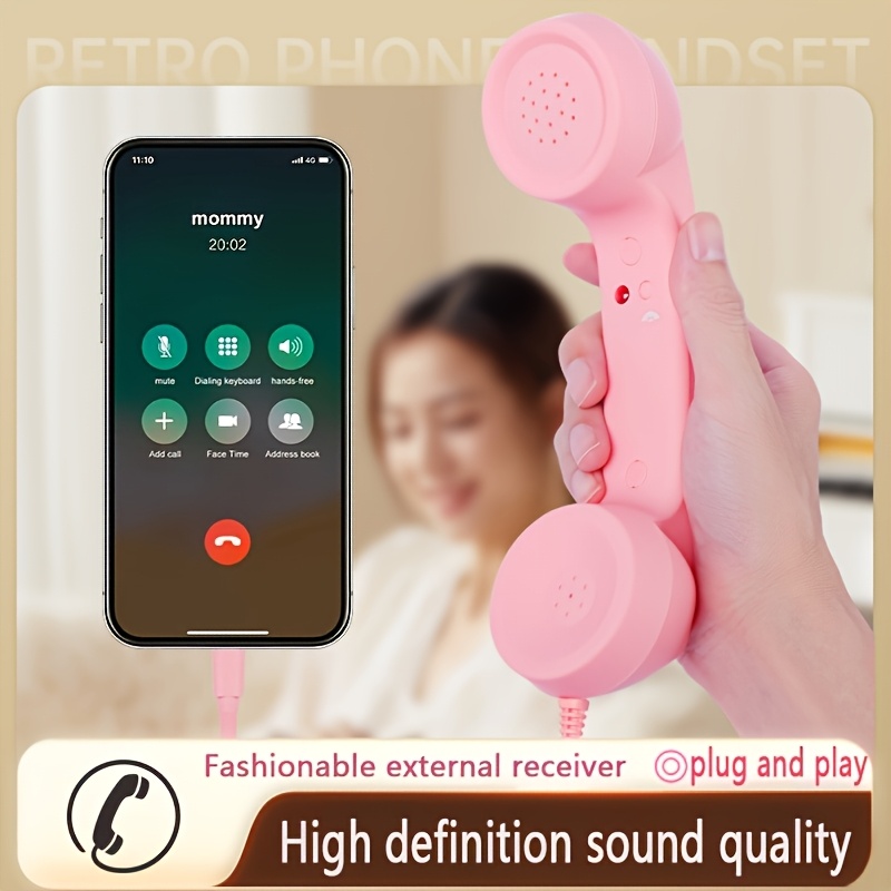 Retro Type-C Wired Headphones • Classic Desk Phone Design • Plug-and-Play • Compatible with Android & iPhone • Anti-Tangle Cable + Volume Control • Perfect for Halloween & Christmas Gifts