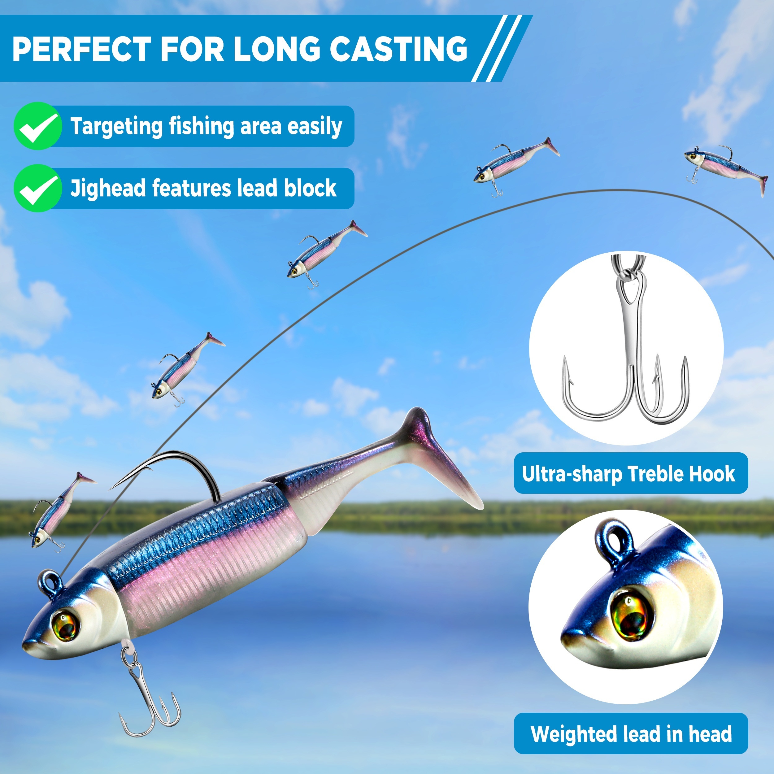 Sand Eel Lures Allblue Soft Jelly Sandeel Lures - 3" Paddle Tail, Weedless,  For Sea Fishing Cod, Pollock, Bass (Pack Of 6) 6th Sense Fishing