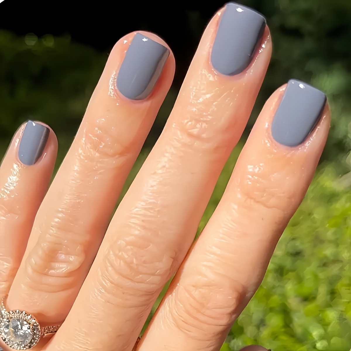 24pcs Blue-gray Short Square Full-cover Press-on Fake Nails, High-, Suitable For Women And For Festivals, Parties, And Daily Wear, Easy To Remove, Reusable, Includes 1 Jelly Glue And A Nail File