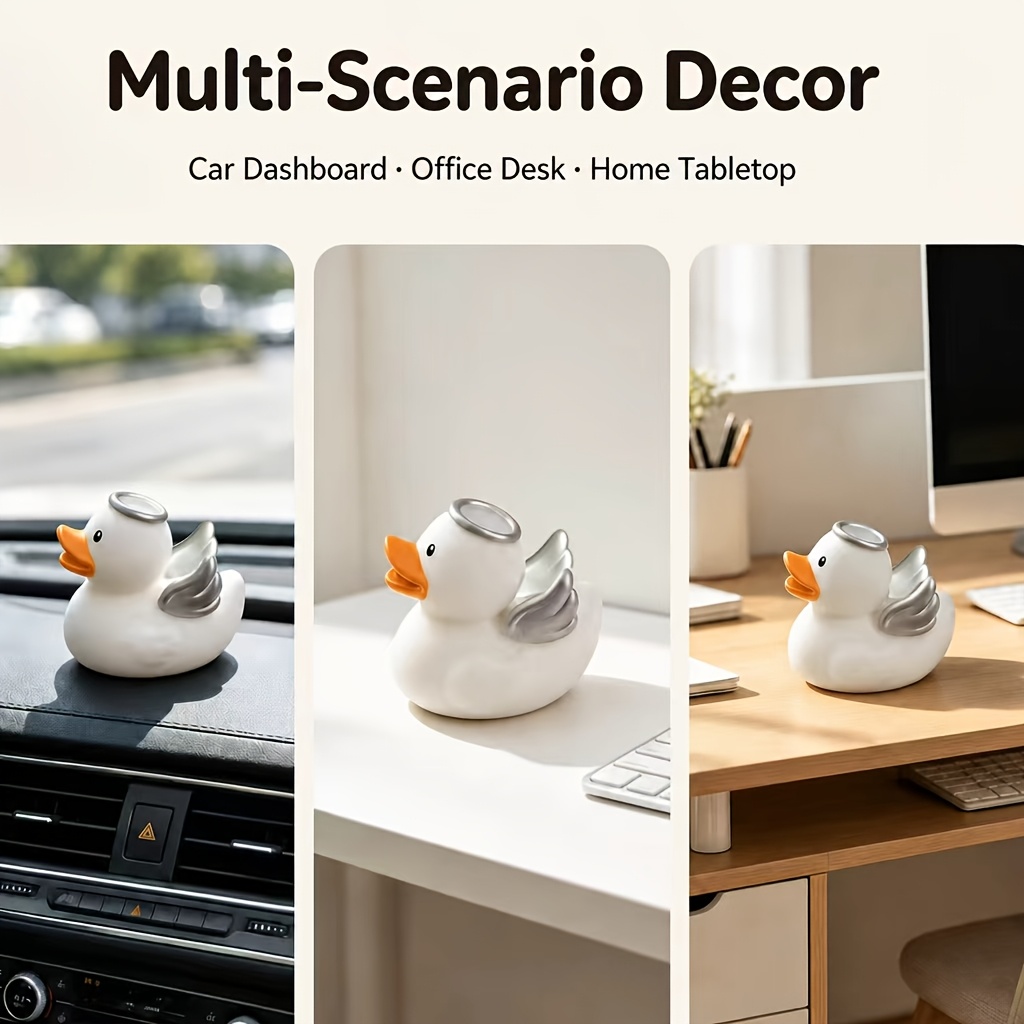 TEMU A Set Of Large Winged Duck Figurines, Featuring White Ducks With Decorative Rings, For Car Dashboards, Office Desks And Home As Gifts