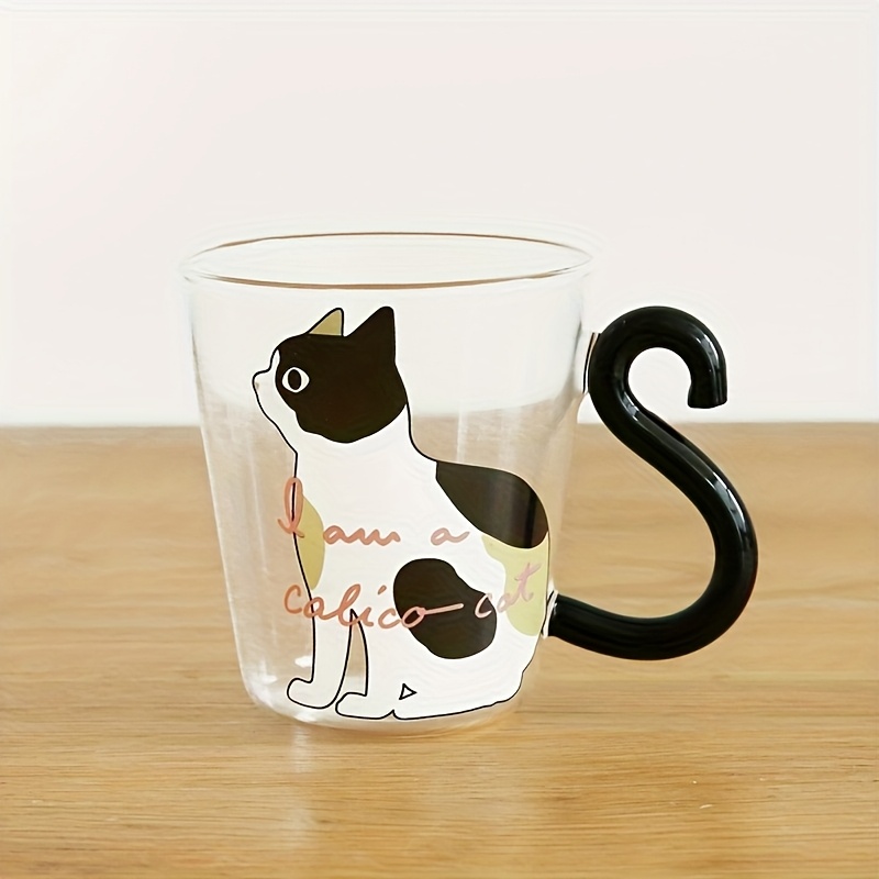 TEMU Vaso de vidrio para y leche, y lindo con diseño de gato, popular entre las de internet, vaso de agua para mujer, taza de café y leche, taza de