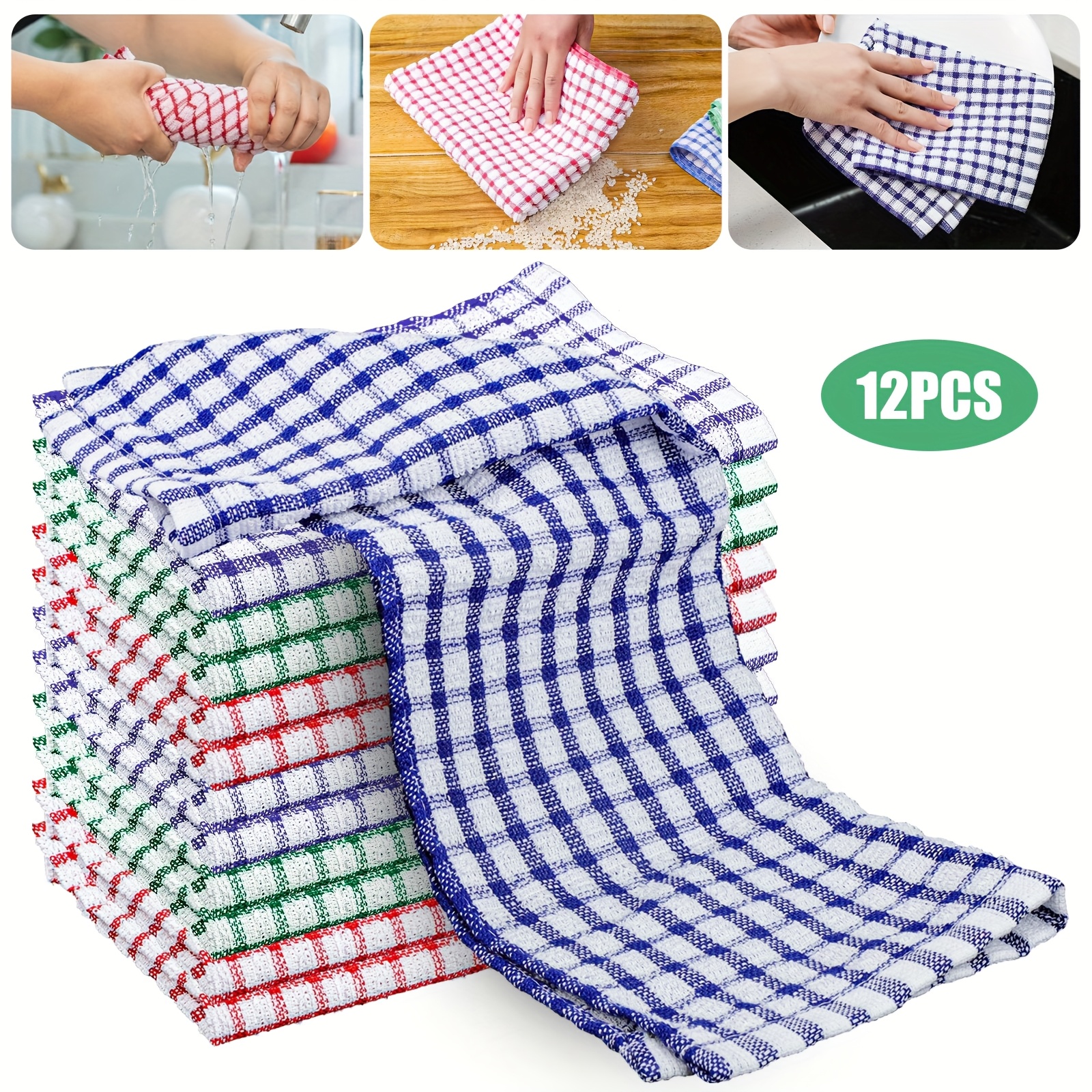 TEMU 12pcs Absorbent Dish Towels, Reusable Kitchen Cleaning Cloths, Versatile For Bedroom, Kitchen, Living Room & Bathroom
