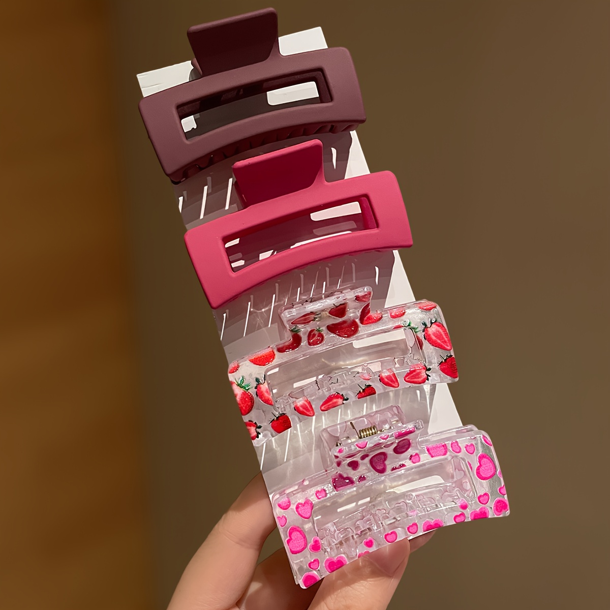TEMU 4pcs Women's Fashionable Love Fruit Print Medium Square Hair Clip, Cute Half-tied Hair Clip, Suitable For Daily And Formal Hairstyle, Gifts For Girlfriend, Back To