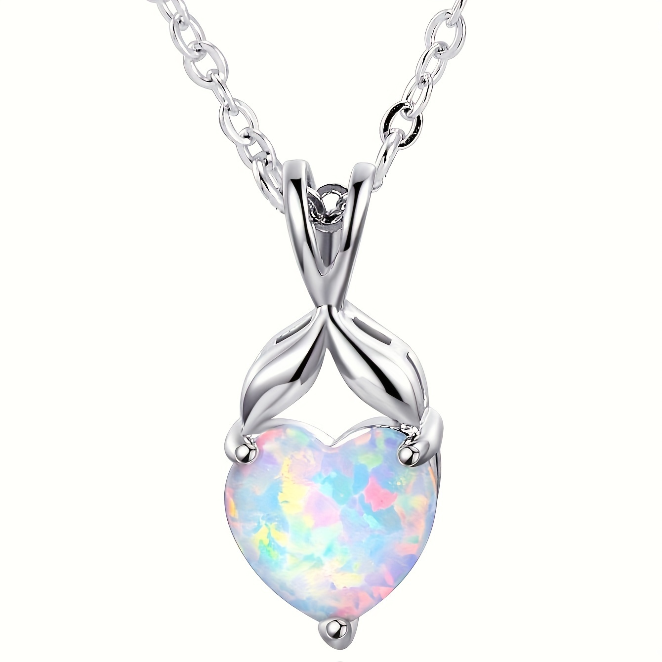 

Retro & Boho Style, Color Heart Opal Inlay Silvery Pendant Necklace, Fashion Delicate Accessory For Daily Wear, Idea Gift For Ladies