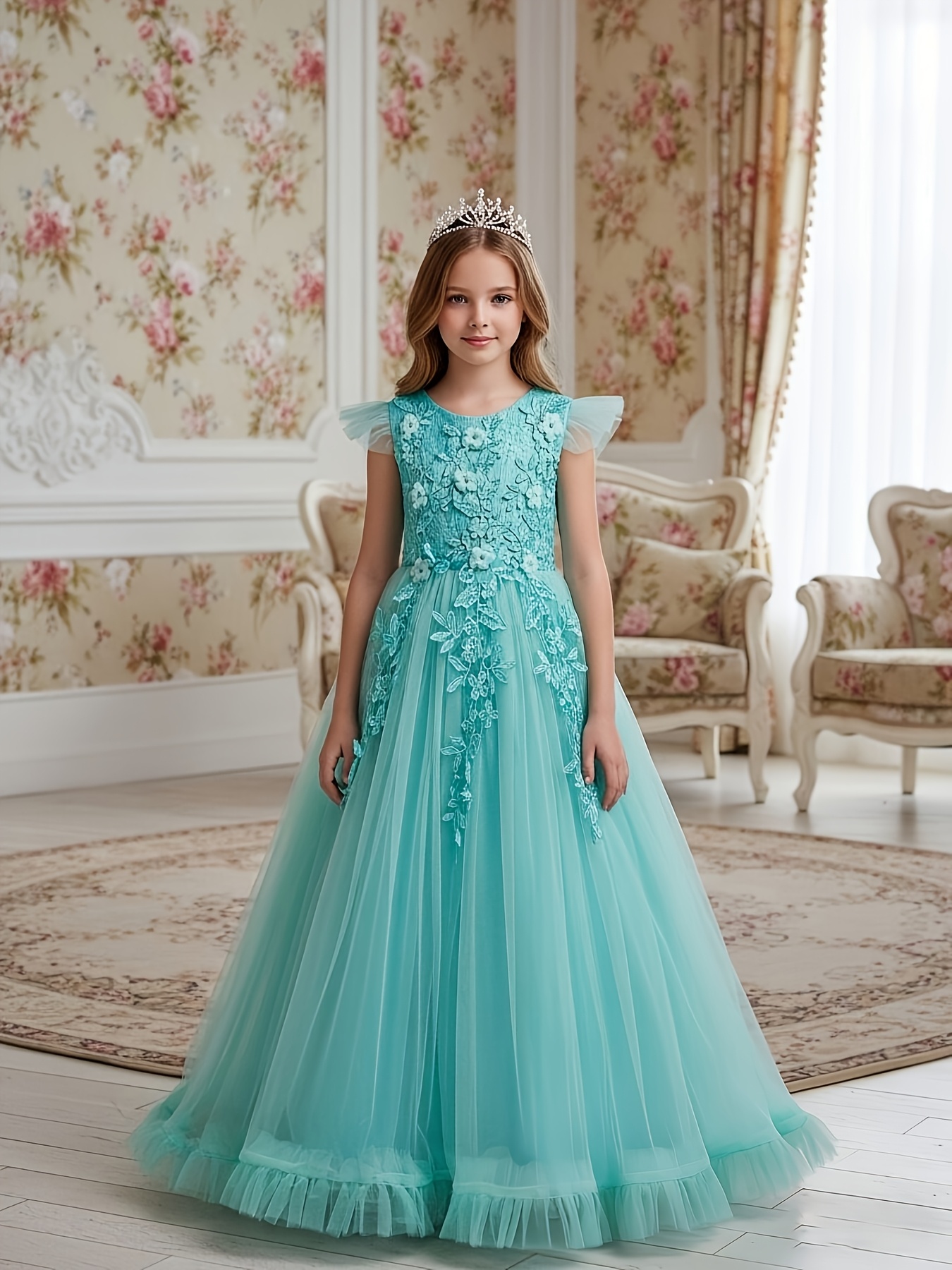 Robe De Princesse Fille 8 Ans Rose - Robe De Mariée Sans Manches En Dentelle, Longueur Genou, Pour Occasions Spéciales