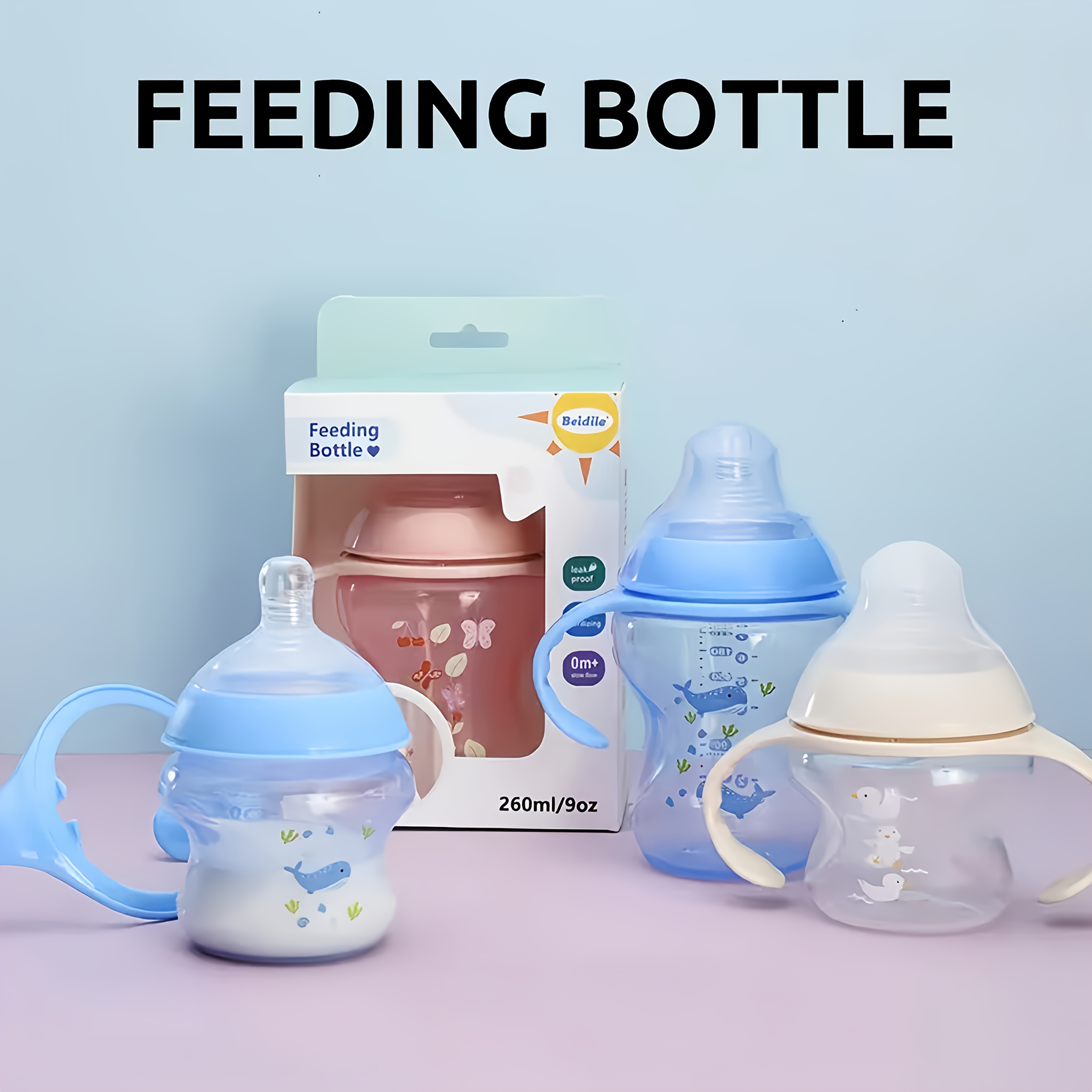 Gloednieuwe babyflessen met afneembare handvatten