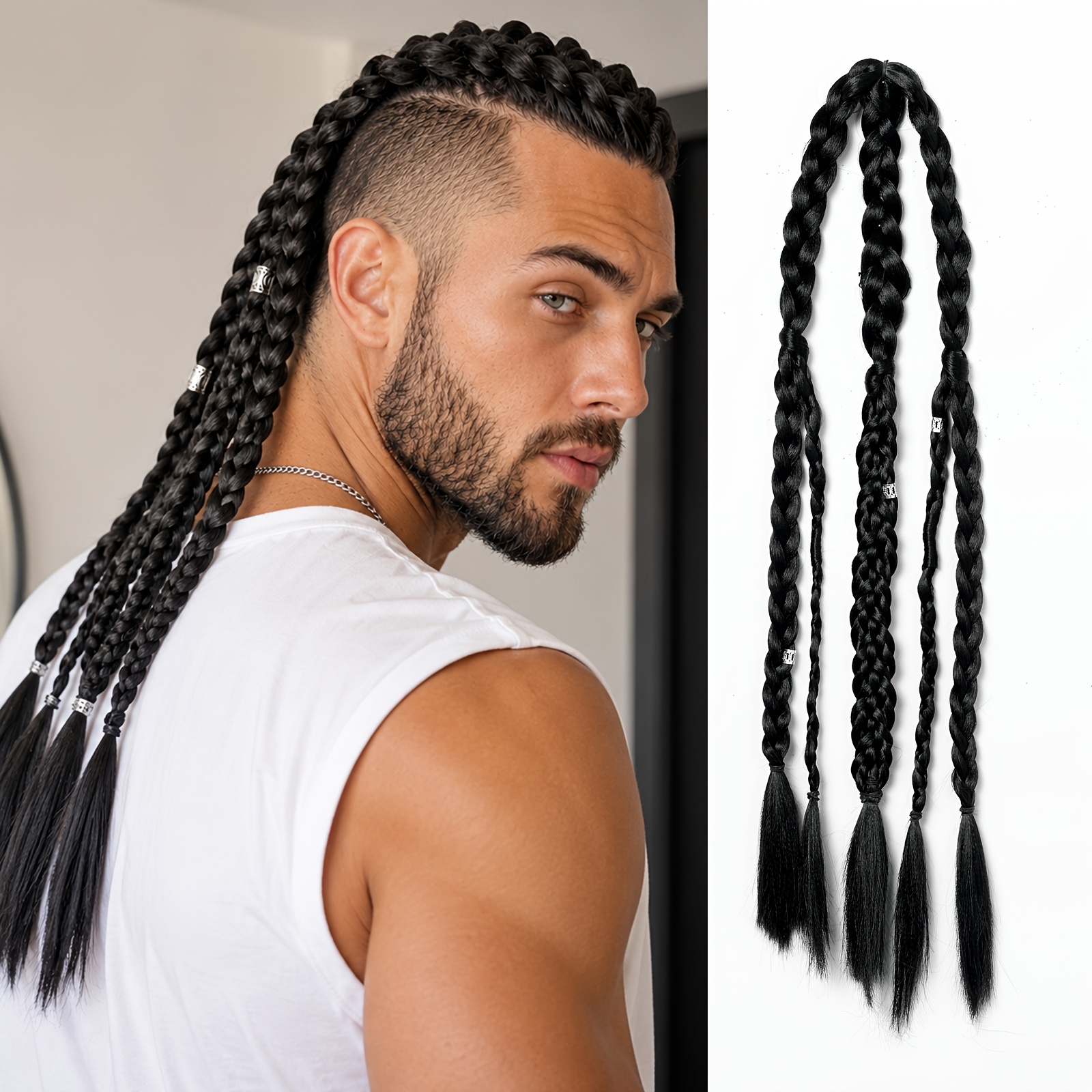 Image of Men's 24-inch Dreadlock Extension Wig, Heat-resistant High-temperature Hair, Stylish Wig, Suitable For Hip-hop Looks, Stage Performances, And Trendy Outfits