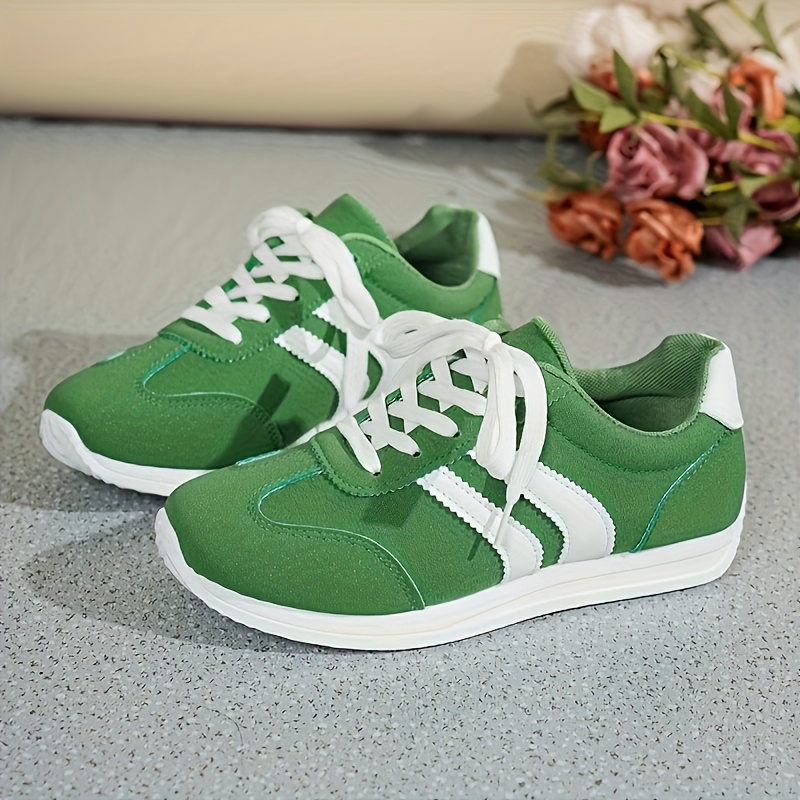 TEMU Women's Casual Green Sneakers - Lightweight, Comfortable, Lace-up With Rubber Sole, Casual Footwear | Stylish Sneakers | Comfortable Footwear