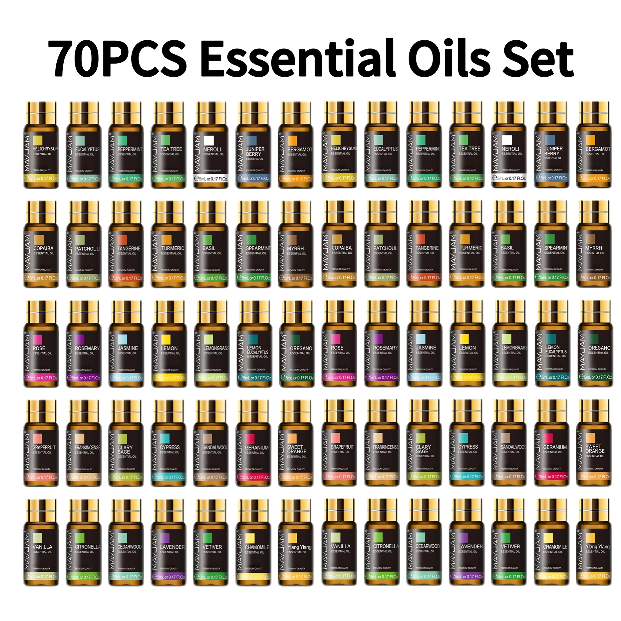 TEMU Mayjam (70pcs)-two Sets 5ml Essential Oils Set Gift Box, Versatile Use For For Diffusers, Humidifier And Diy Candle Making, Oil Burners & Diy