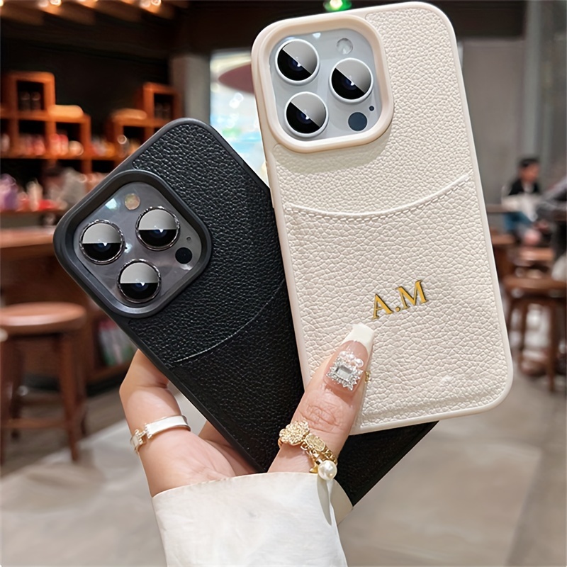 

Personalized Customized 3d Embossed Engraved Golden Name Letter Faux Leather Wallet Case Phone Case 15 14 Pro Max 15 14 Bag Protective Back Cover