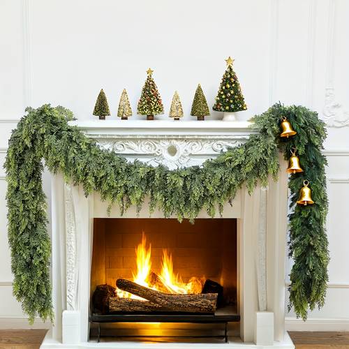 1pc 3pcs bohemian style artificial cedar wreath dark and birch leaf garland plastic no lights required no electricity needed featherless for home decor table centerpiece wedding holiday floral wreath christmas and thanksgiving decorative needle vine garland pine branches suitable for festive decoration staircase and fireplace decoration flower garland