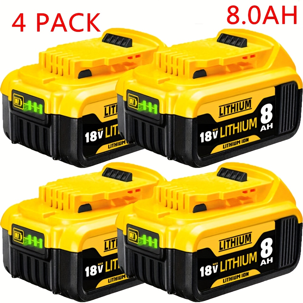 2-4 packs de batteries au lithium-ion 18v 8.0ah de remplacement pour les batteries dewalt 18  xr,   avec les modèles dcb200, dcb180, dcb181,  ,   et dcb201, avec   led 0