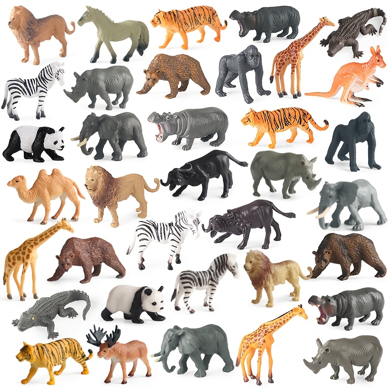 TEMU Set de 36 figuras realistas de animales de - de de plástico que incluyen tigre, león, elefante, , cebra, oso, hipopótamo, , , panda, juguete
