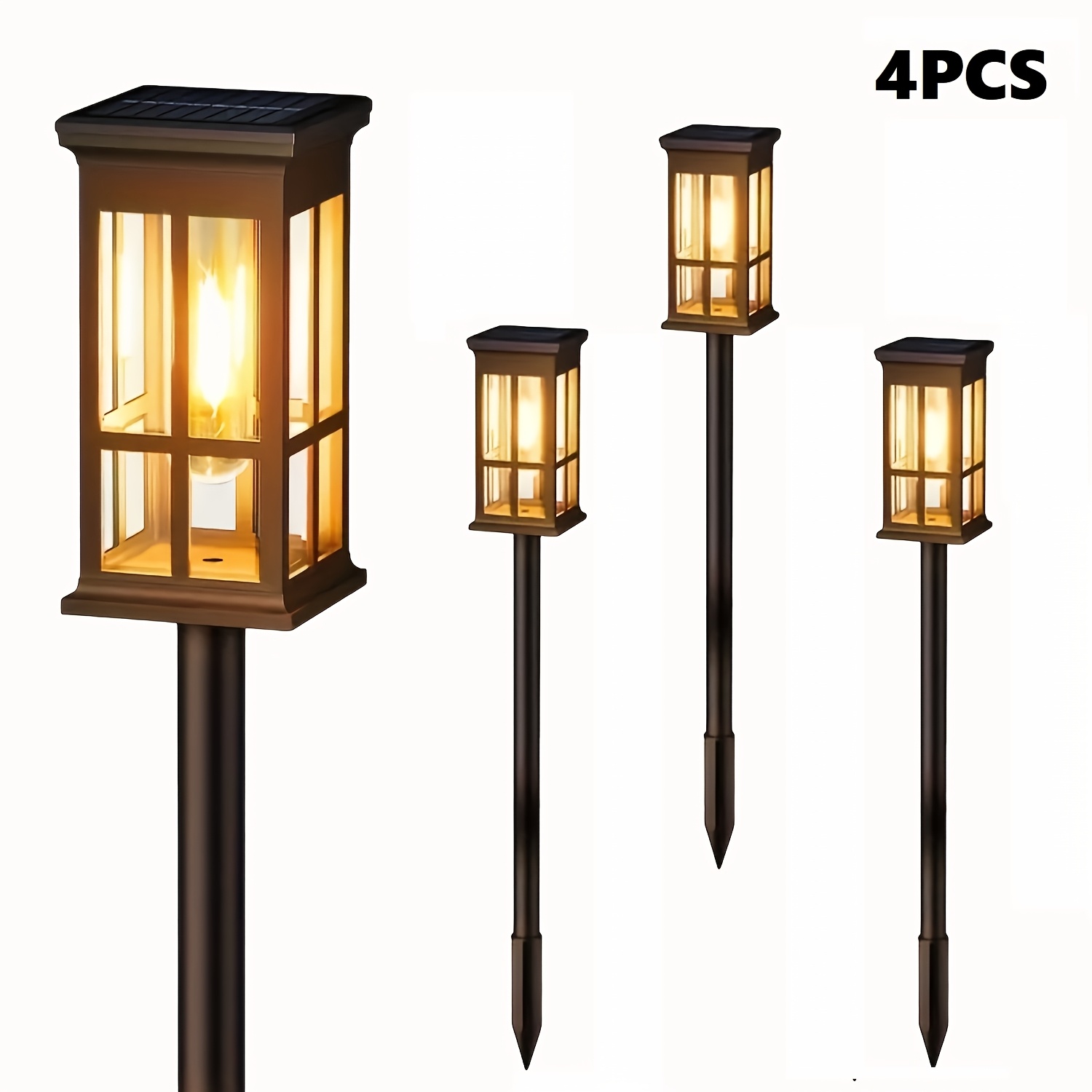 TEMU 4pcs Solar-powered Outdoor Lawn Lights With Auto On, Garden Pathway Lighting, Solar Lawn Lights With For Yard, Patio, Driveway, Walkway -solar
