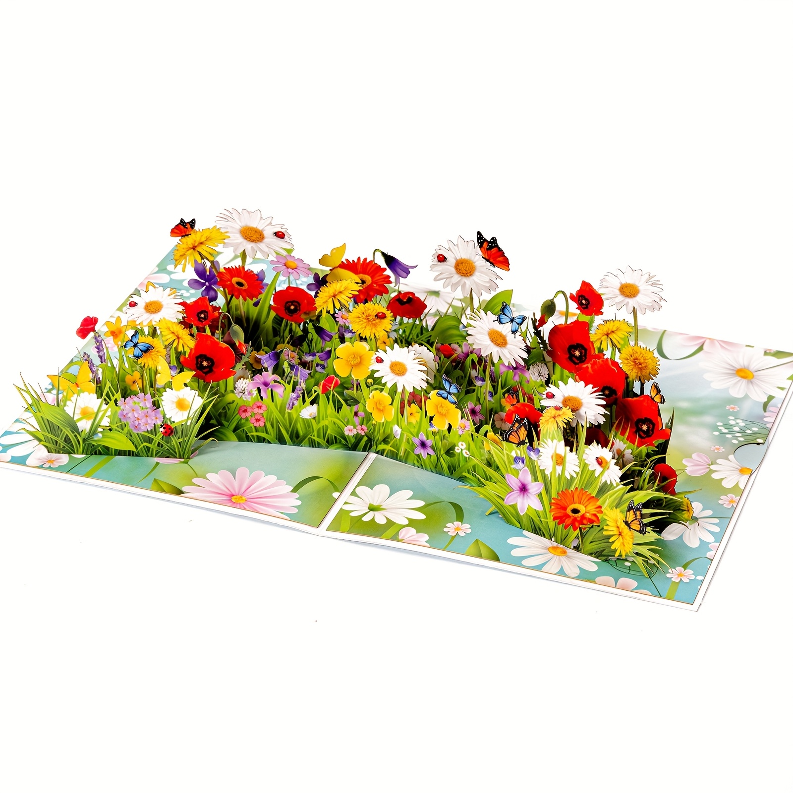 E-shop Blumengarten 3D Pop-Up Karte mit Blumenwiese, Rosen, Gänseblümchen und Schmetterlingen – Elegante Geburtstags-, Muttertags- und