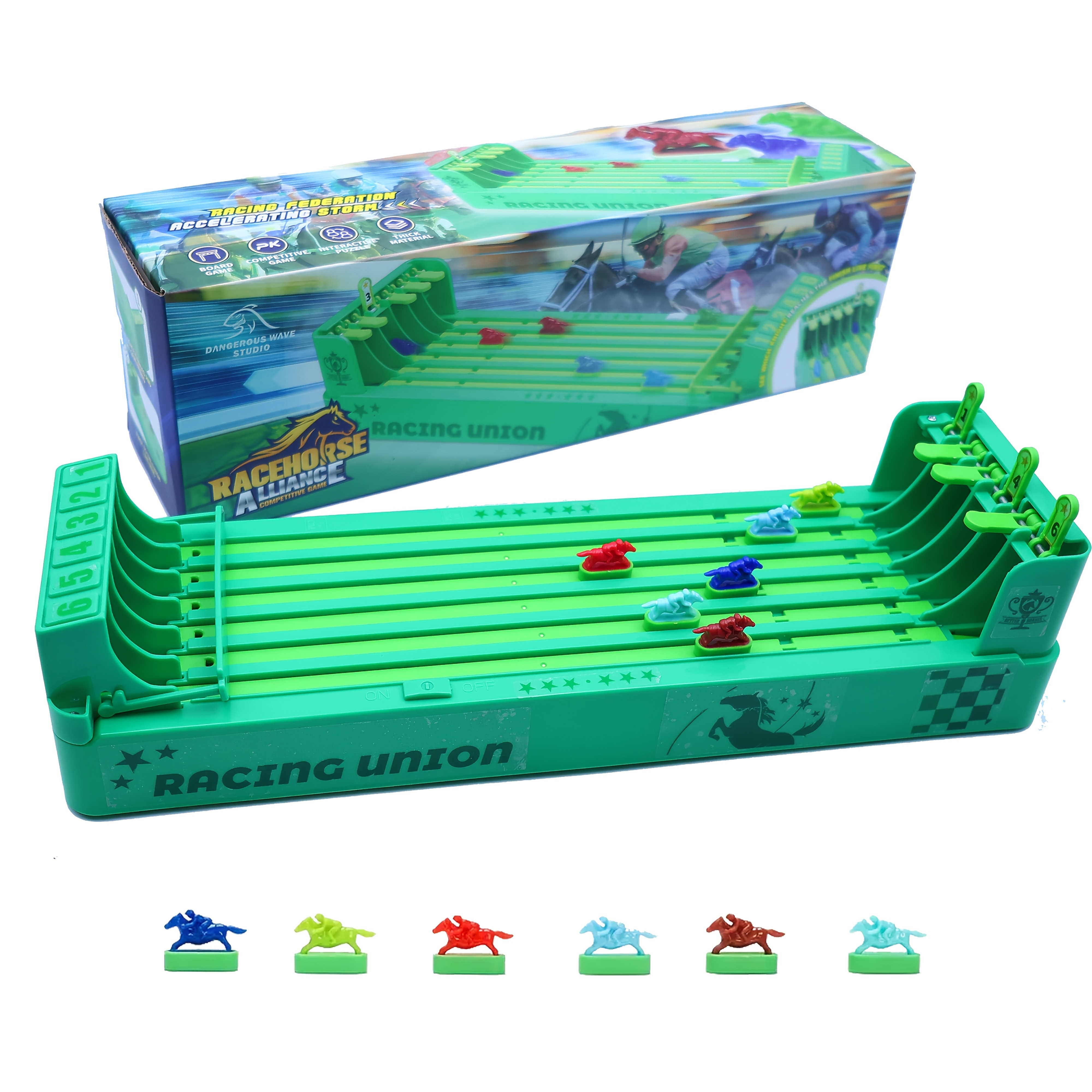 Racing Union Six-Horse Track Game - Colorful Plastic Horse Racing Board with 6 Tracks, Vibrant Pony Figures, Ideal for Family Gatherings & Holiday Gifts, Includes Storage Box, Horse Racing Game|Playful Horse Racing|Durable Plastic