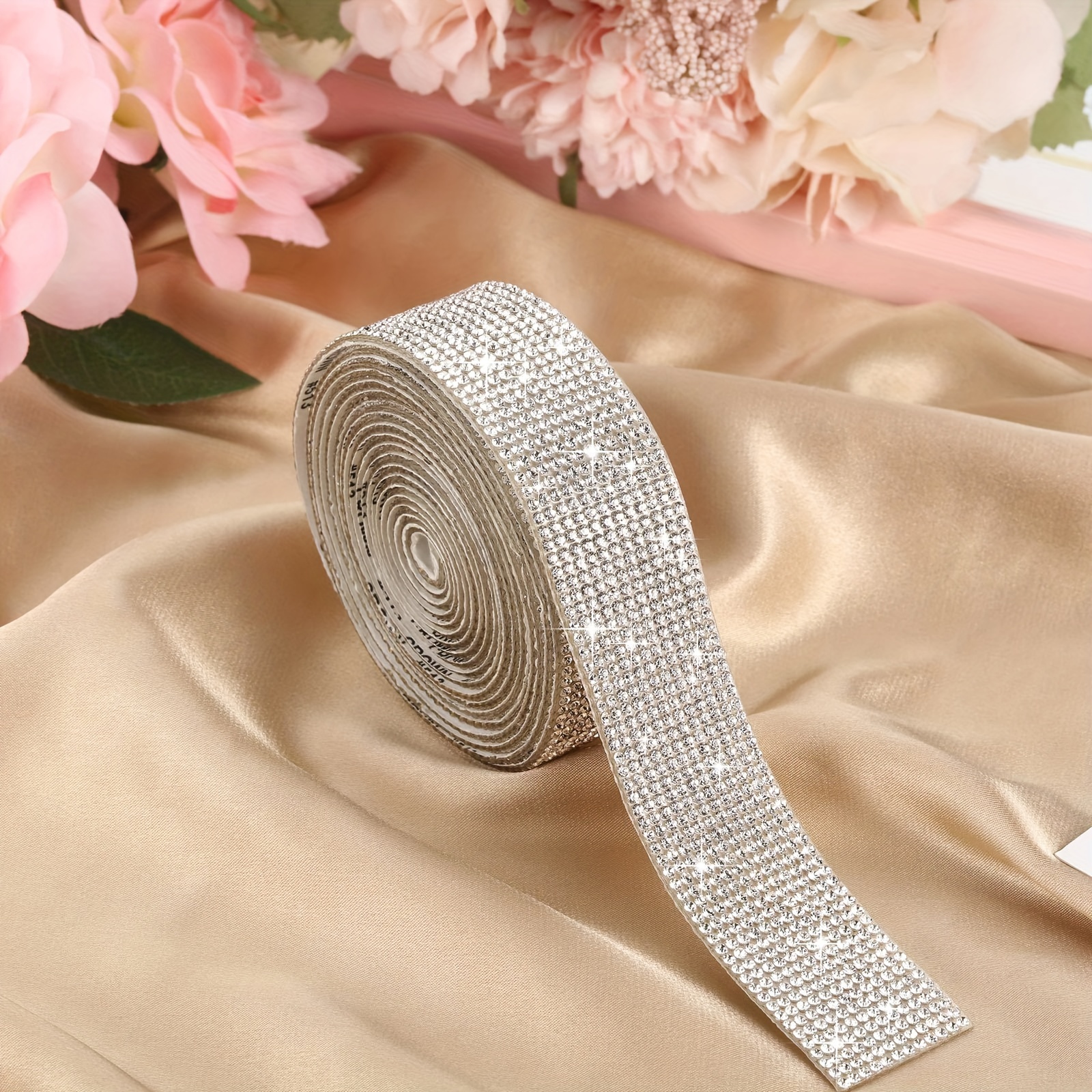 E-shop Glänzendes 12-Reihen Selbstklebendes Kristall Strassband – Glitzer Sticker Rolle, Geeignet für Bastelarbeiten, Handy- und Autodekoration,