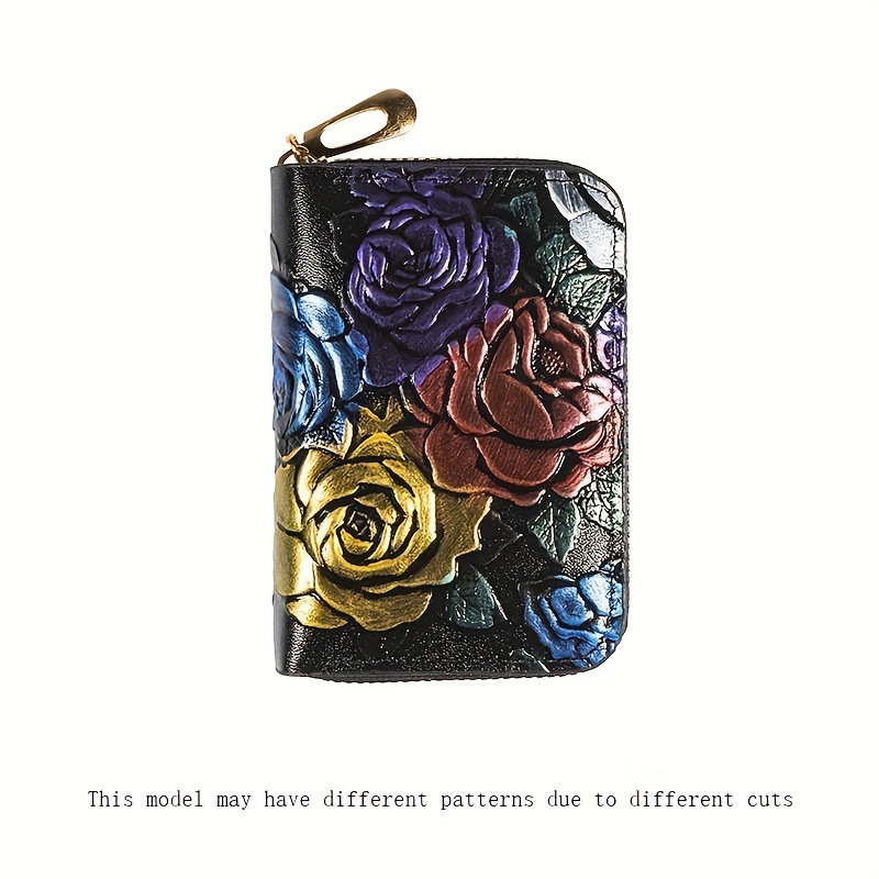 

Niche Retro Colorful Flower Pattern Short Purse, Zipper Textured Clutch Coin Purse, Women's Credit Card Holder
