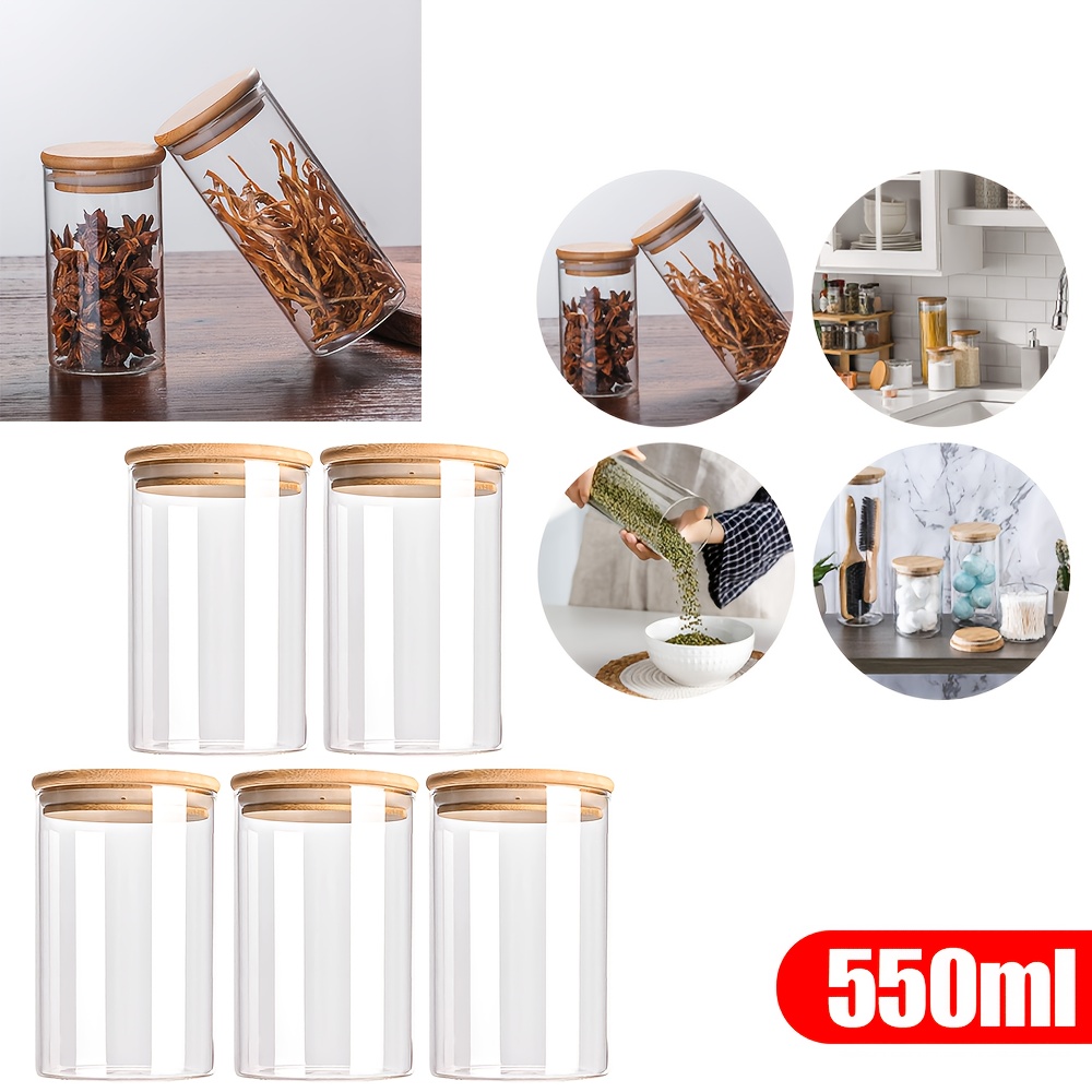 E-shop 5er-Set Glasbehälter mit Bambusdeckeln, ideal zum Aufbewahren von Lebensmitteln. Diese luftdichten Glasbehälter eignen sich hervorragend zum