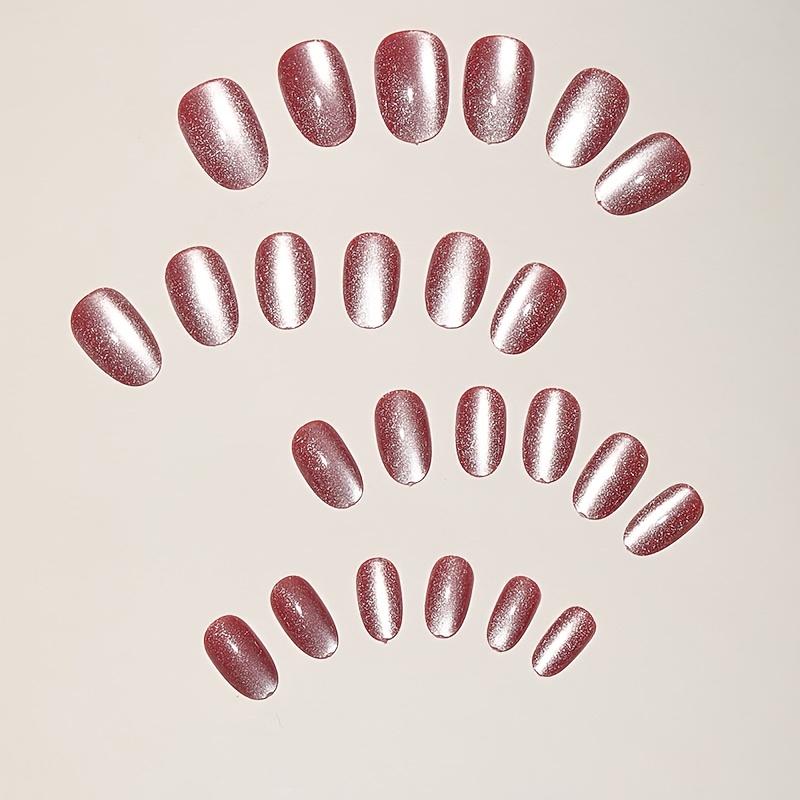 TEMU 24pcs Oval Red Light-chasing Cat Eye Press-on Nails, Easy To Apply And Remove, Suitable For Women