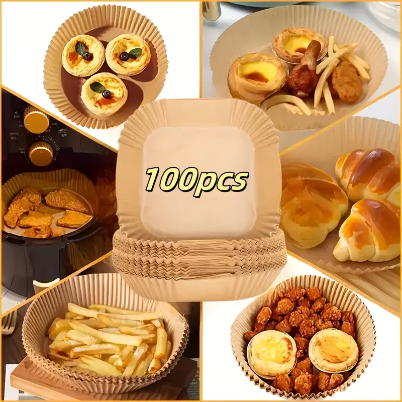 100pcs air fryer liners disposable 8 inch square non stick parchment paper oil proof heat resistant 450 for 5 12qt baskets microwave oven safe precut for compatible with all air fryers home baking holiday cooking halloween christmas easter thanksgiving accessories for air fryer air fryer liner xl oilproof paper material durable liner meal preppers Product details 1