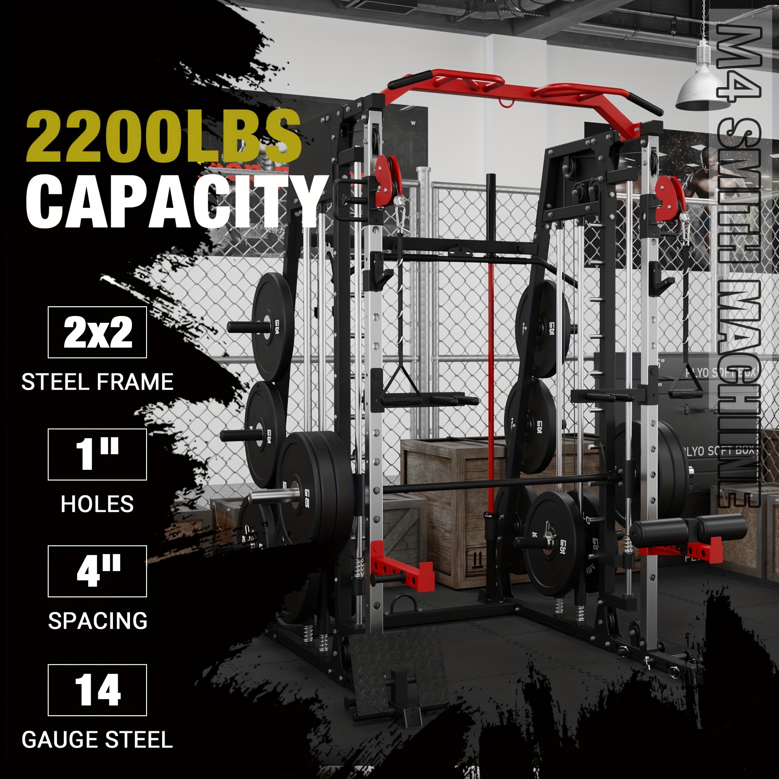 

2200lbs Machine Home Gym, Squat Rack With Lat-pull Down System & Cable Machine, Training Equipment With Weight Bar, 360° , Barbell Holders And Other Attachments, Total Training Cage