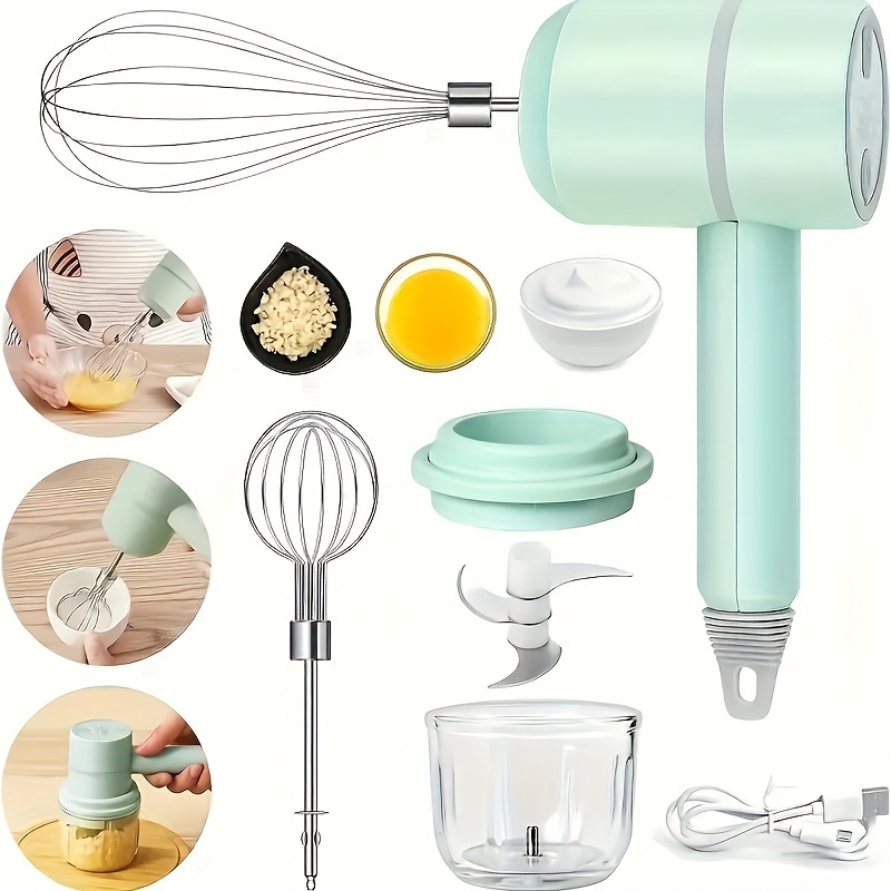 

Electric Garlic Masher Multifunctional Mixer Egg Beater Hand Kitchen Cake Mixer Meat Grinder Garlic Grinder All-in-one Machine Sub Charging Model Used For Preparing Baking Supplies Egg Beater