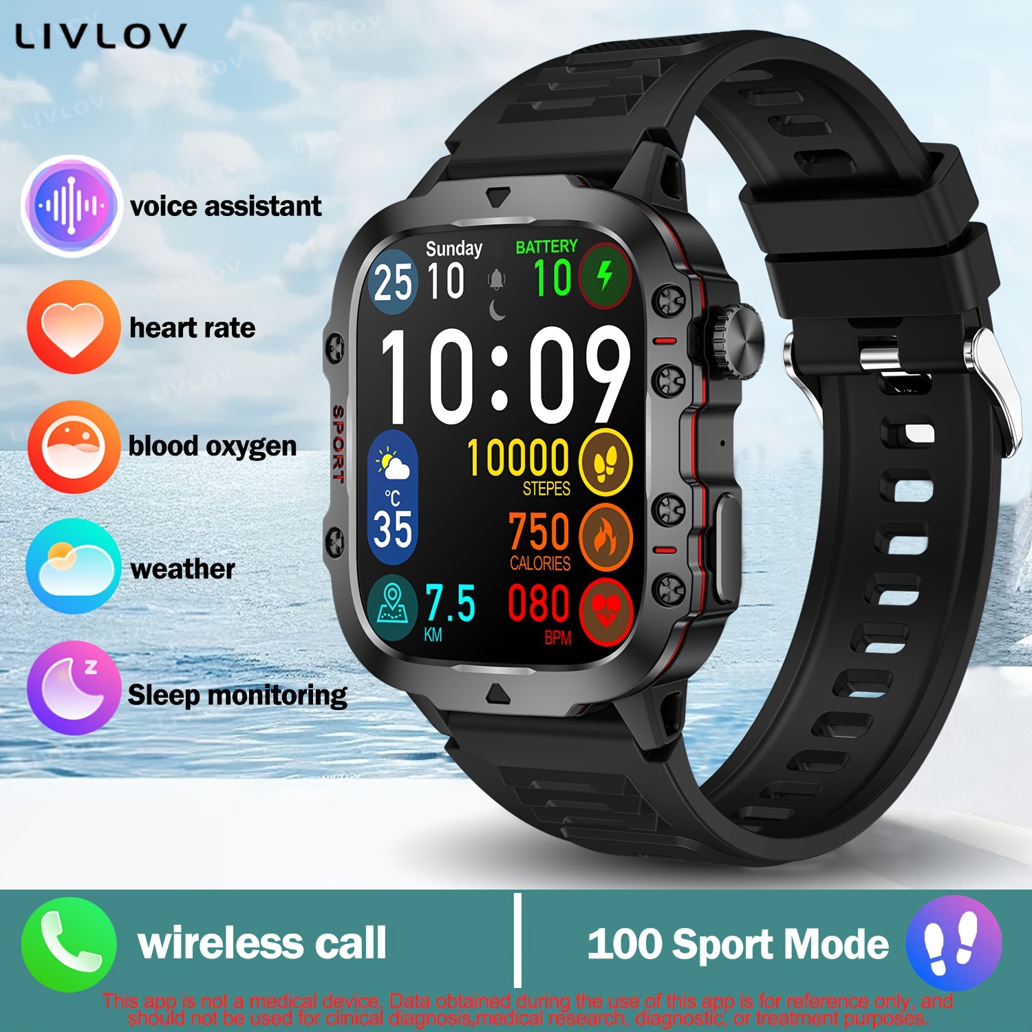 Smart Watch with Wireless Calls – 420mAh Large Battery, 1.96" HD Display, Compatible with Android & iPhone, 100+ Sport Modes, AI Voice Assistant, Sleep Monitor, & Tracker, SOS Feature for Men and Women, Smart Watch for Android Phones