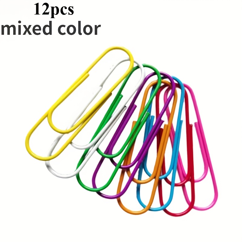 TEMU 12 Oversized Color Coated Paper Clips | Extra Large Iron Paper Clips Suitable For Office And Study Document Organization