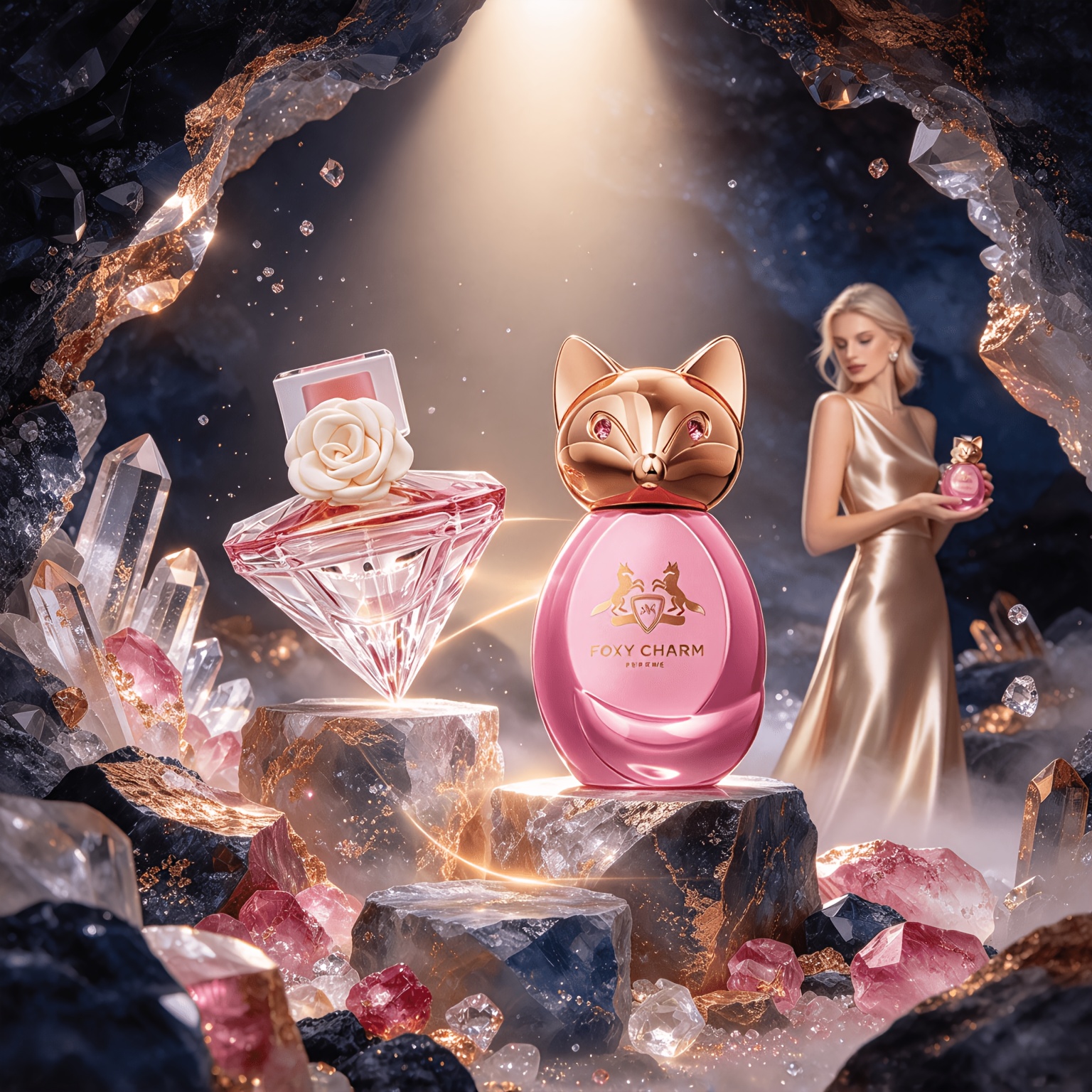 Image of 2pcs Foxy Edp Perfume Gift Set For Women, Fox And Diamond, Long-lasting Floral Oriental Gourmand Scent, Office , Niche Luxury, All Ages, Halloween Christmas Gift For Her, High Cost Performance