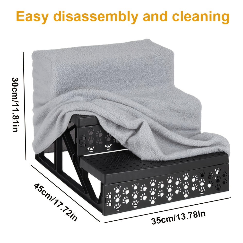 TEMU Pet Stairs, Multifunctional Pet Ladder, Non-slip And Wear-resistant Plush Fabric, Sturdy Pp Plastic Frame, Portable Climbing , Comes With A