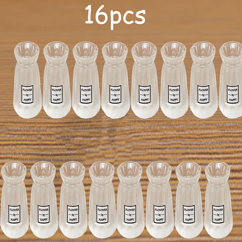 TEMU 16pcs Transparent Resin Vases Suitable For Home Decor, Miniature Flower Bottles For Micro Landscapes, Dollhouse Decorations, Wedding & Gifts,