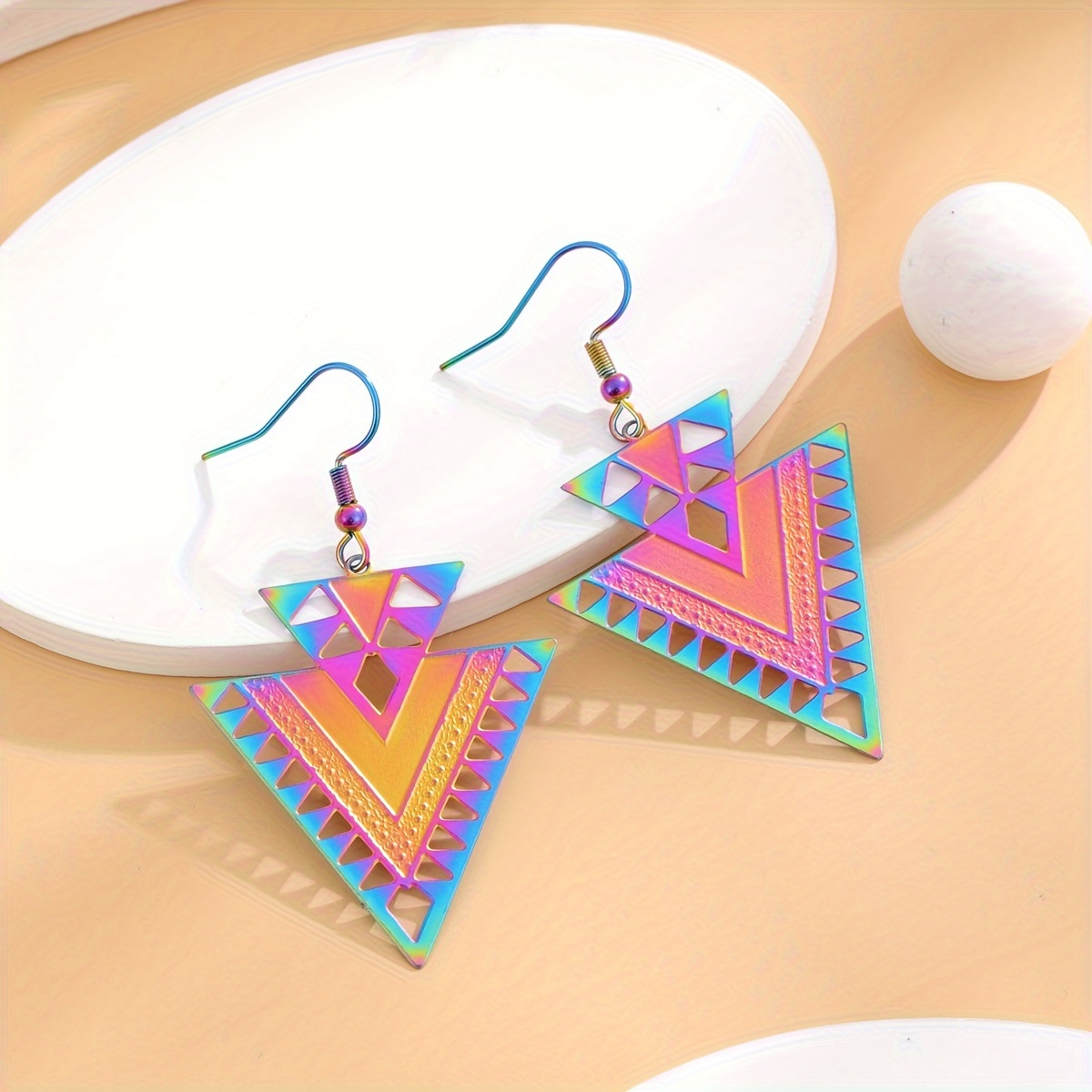 

Laser Hollow Triangle Shape Dangle Earrings Simple Punk Style Stainless Steel Jewelry Trendy Female Gift