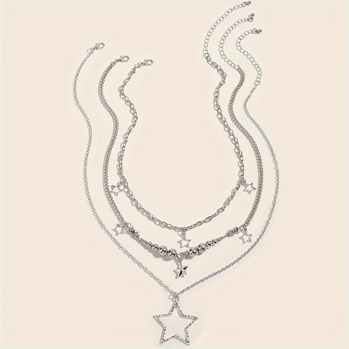 3-strand Easy Hollow Pentagram Pendant Necklace Set