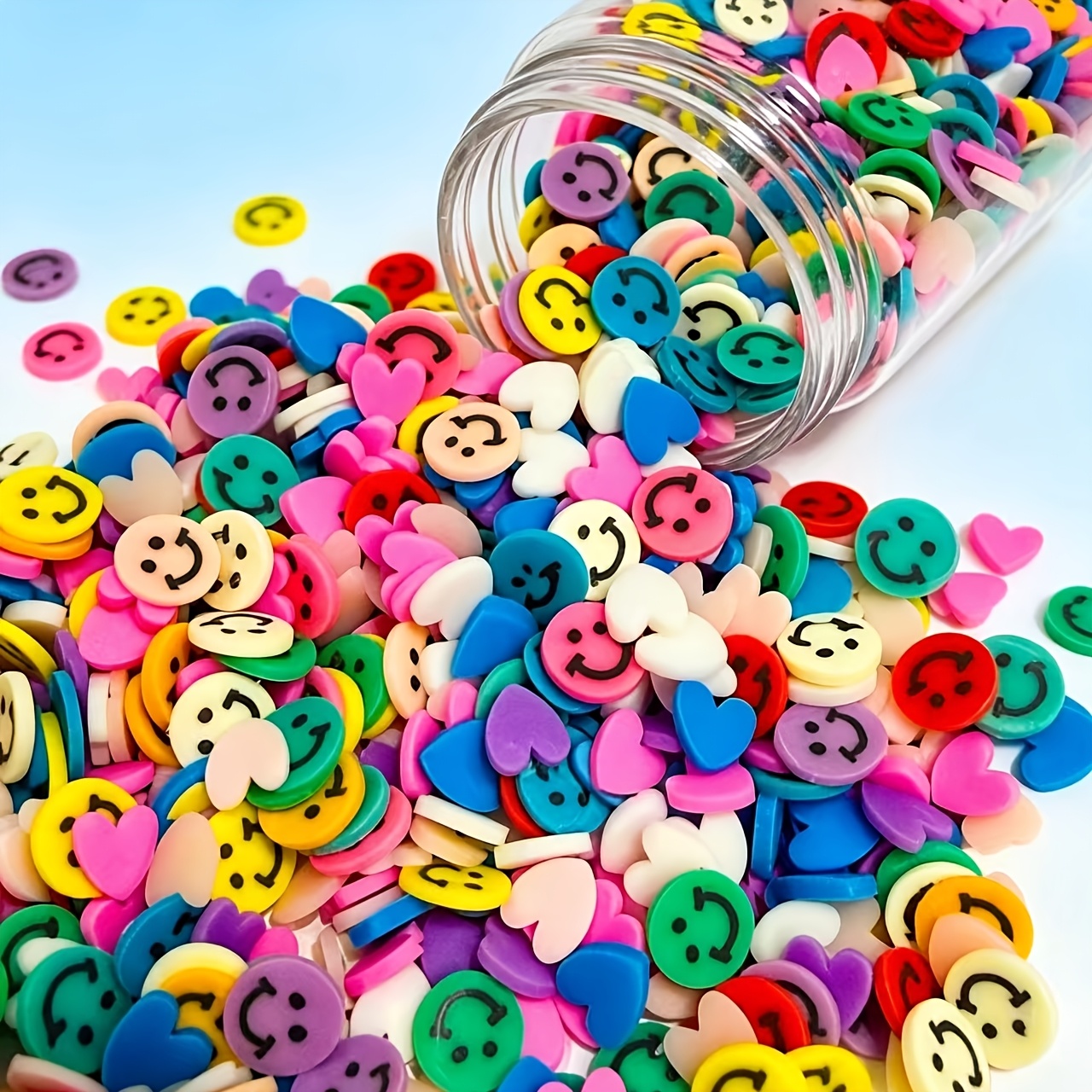 E-shop 1200 Stück Helle Farbe Lächeln und Herz Polymer Clay Slices, Hochzeitskonfetti, Sommer Geburtstags- und -Deko, Kreative Kunst, Slime,