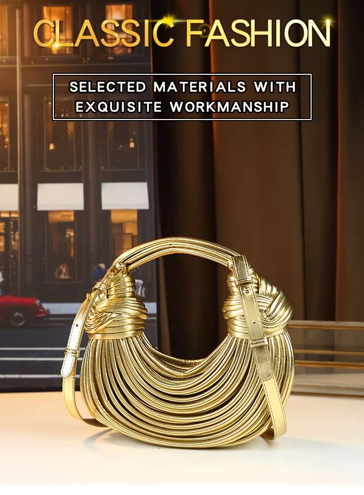 Glossy Trendy Design Sense Handmade Dumpling Bag Hand-Held Crossbody Bag Knotted Rope Noodles Bag Fashionable Personality Female Bag