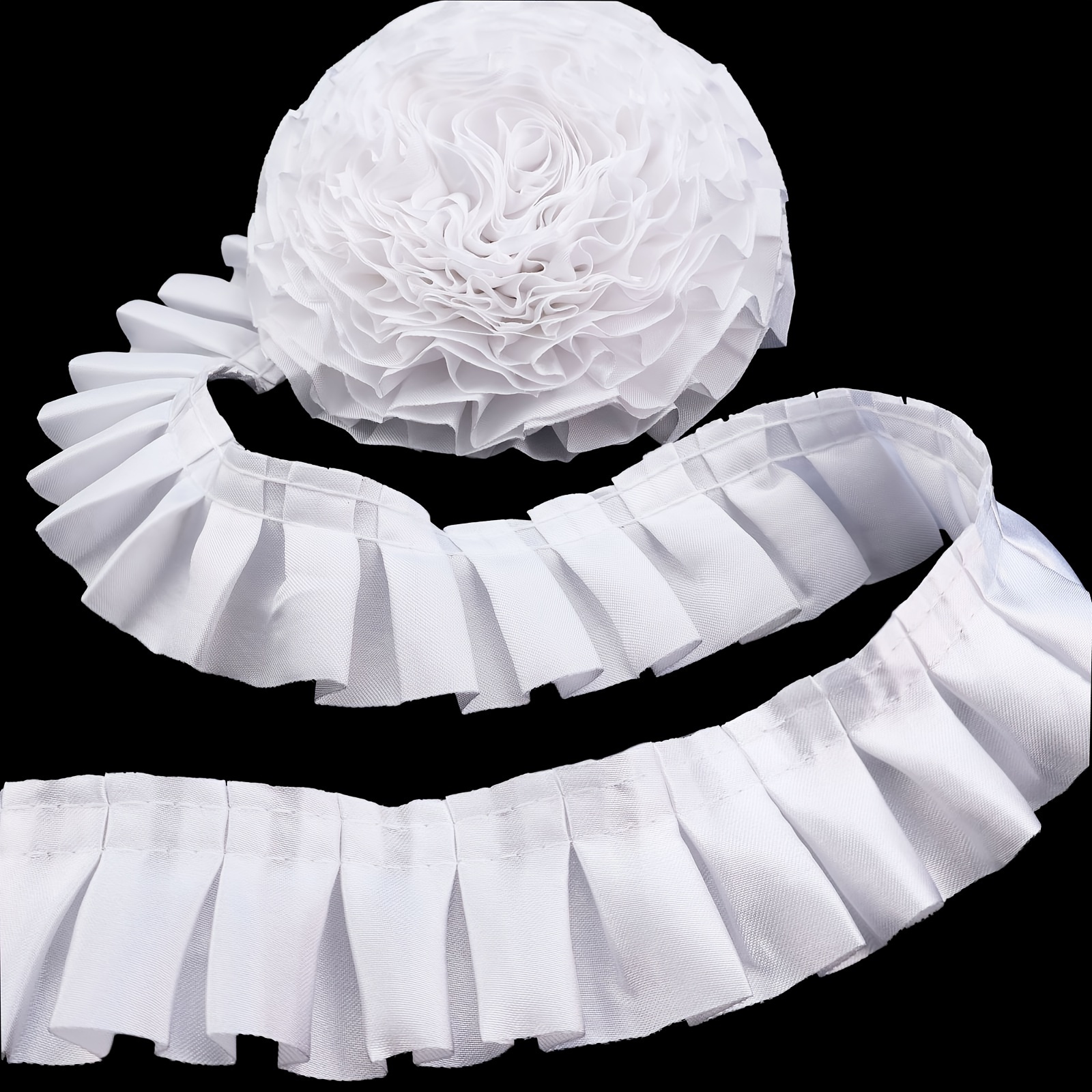 Image of 1 Yard Ruffle Pleated Lace Trim Satin Ribbon Gathered Ruffle Edge For Applique Sewing Crafts, Home Decor