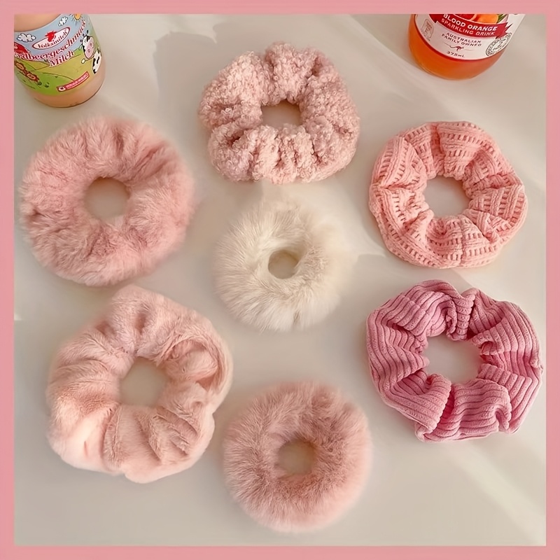 

7pcs Plush & Fabric Hair Scrunchie Set - Chic Women' Color Hair Ties With Bow Detail, Soft Bands, Daily Use Or Valentine's Day Gift, Hair Accessories