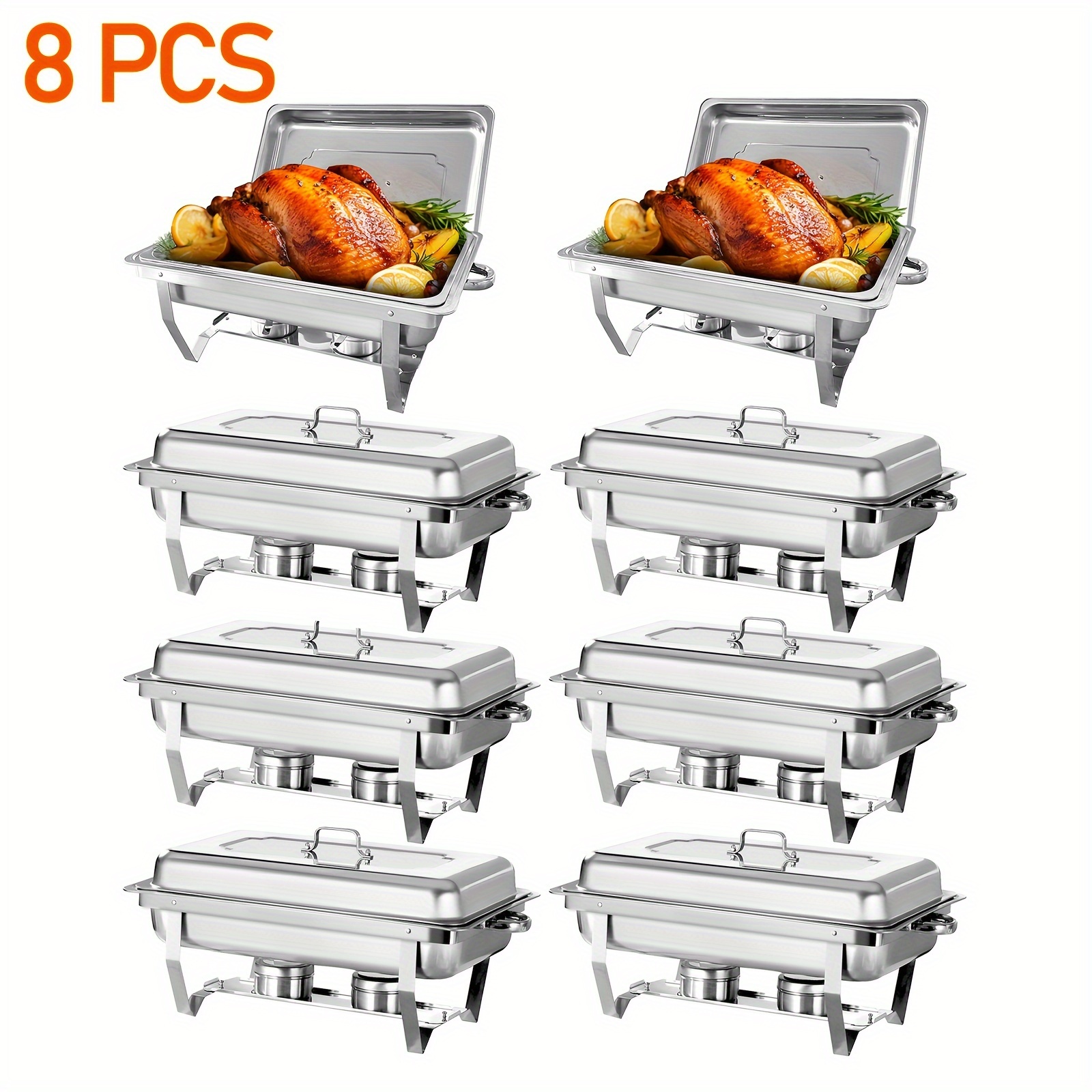 TEMU 8qt Chafing Dish Buffet Set, Stainless Steel Food Warmer Kit With Lids, Food Pans, Water Pan And Fuel Holders For Restaurant Catering Parties